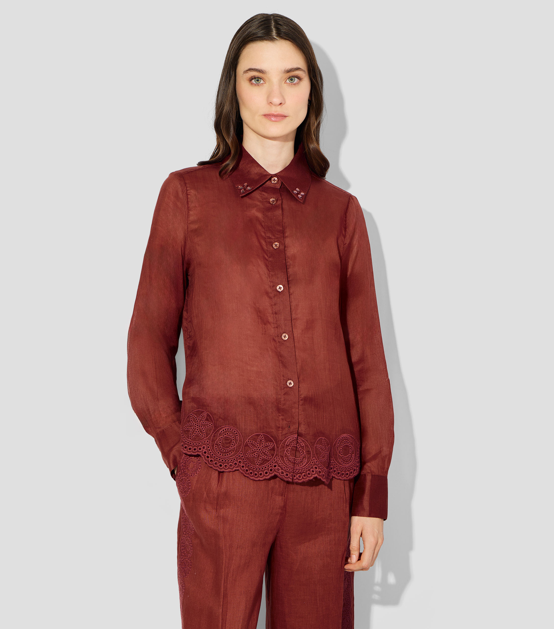 Camisa lisa con manga larga Mujer