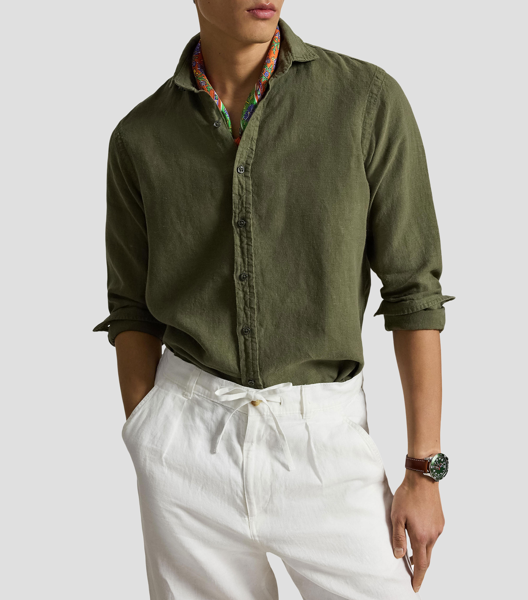 Camisa lisa manga larga Hombre