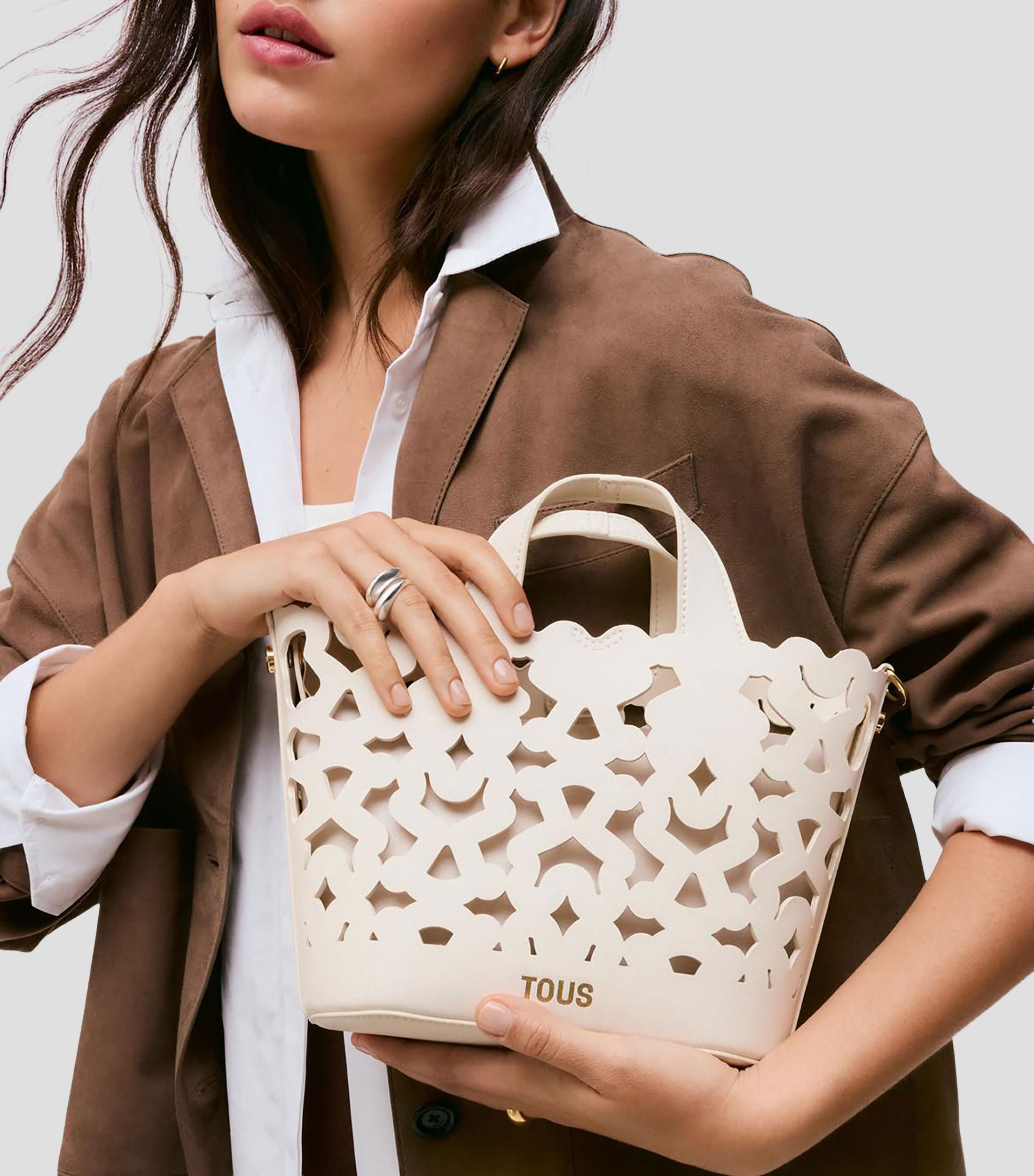 Bolsa crossbody beige en piel sintética Bear Shock lisa Mujer