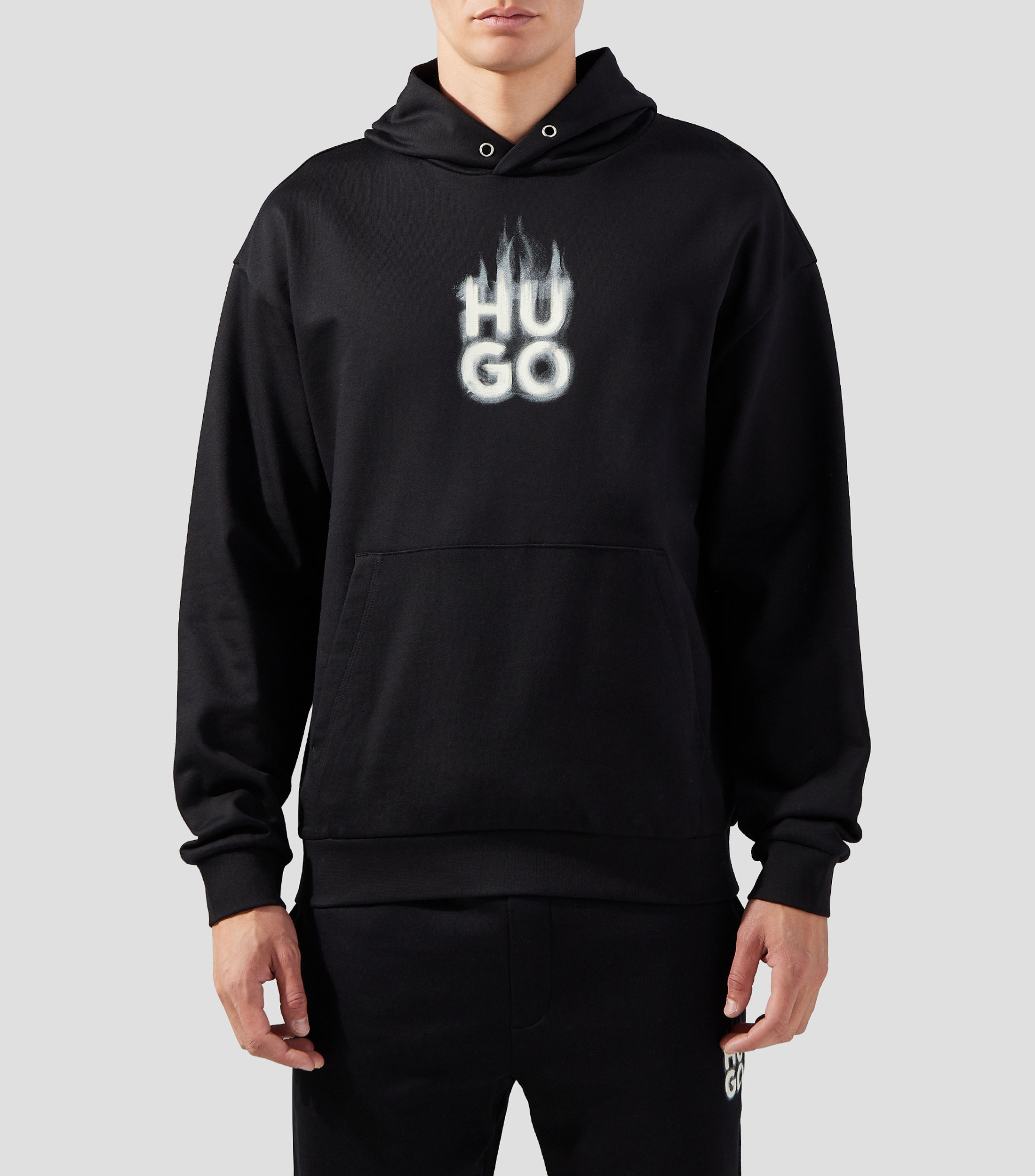 Sudadera Con Capucha De Rizo De Algodón Con Insignia Del Logotipo Happy Hugo Nuwinto 10263648 01 50521707 001black