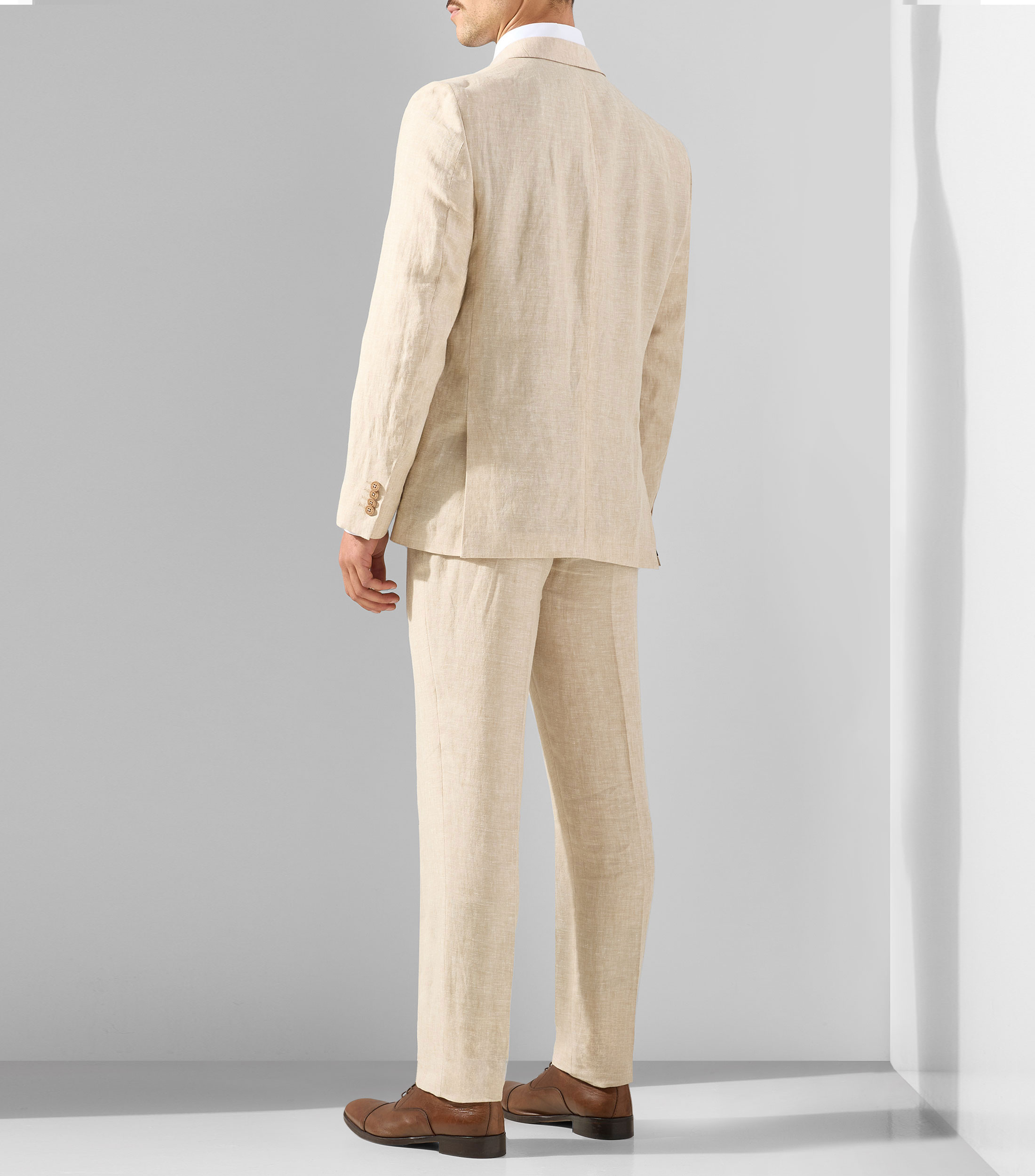 Traje de lino de corte slim liso Hombre