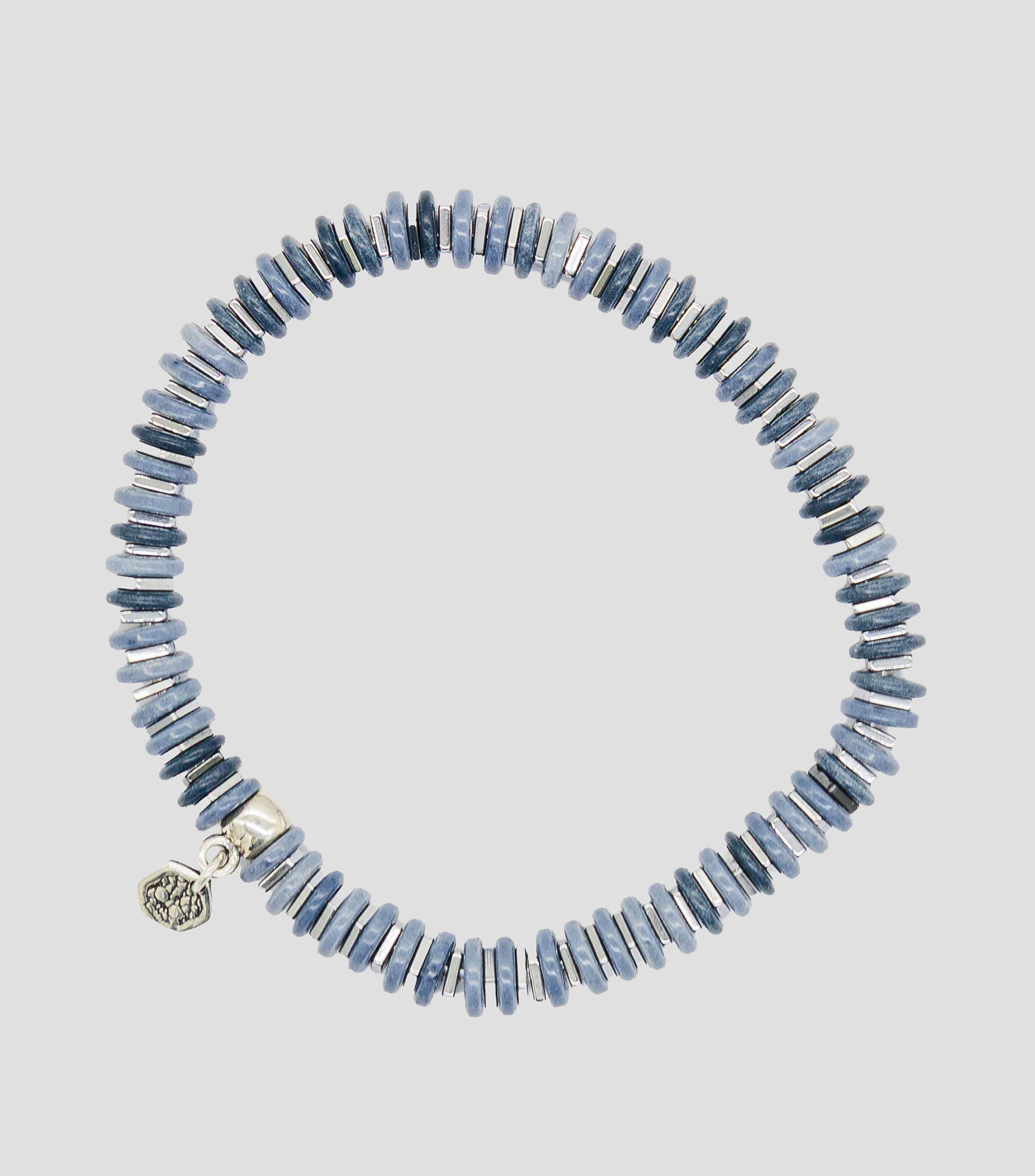 Pulsera en plata 925 azul mezclilla con cuentas de disco Hombre