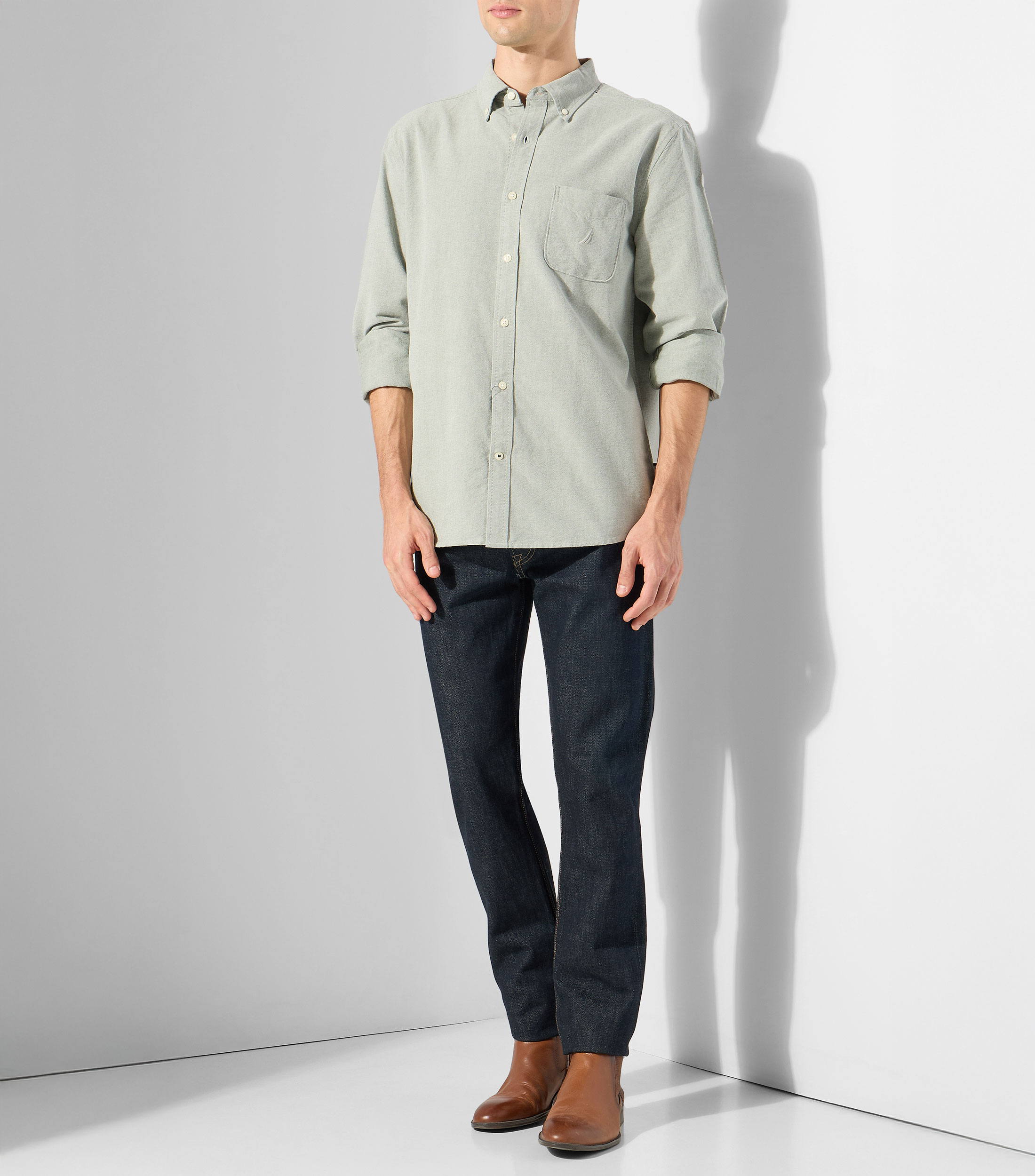 Camisa lisa con manga larga Hombre