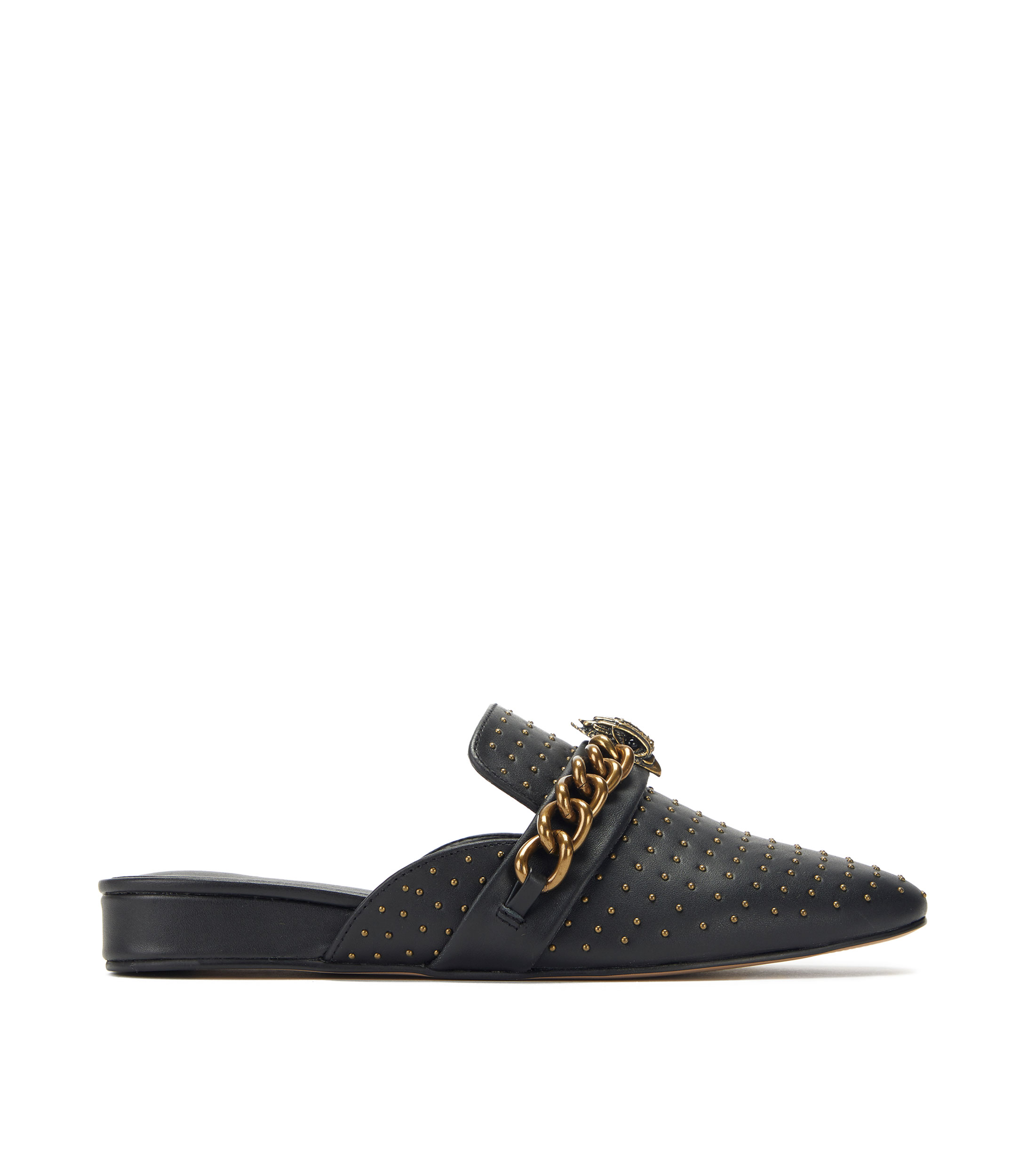 Zapatos casuales slip-on negros en piel con tacón bajo ancho Mujer