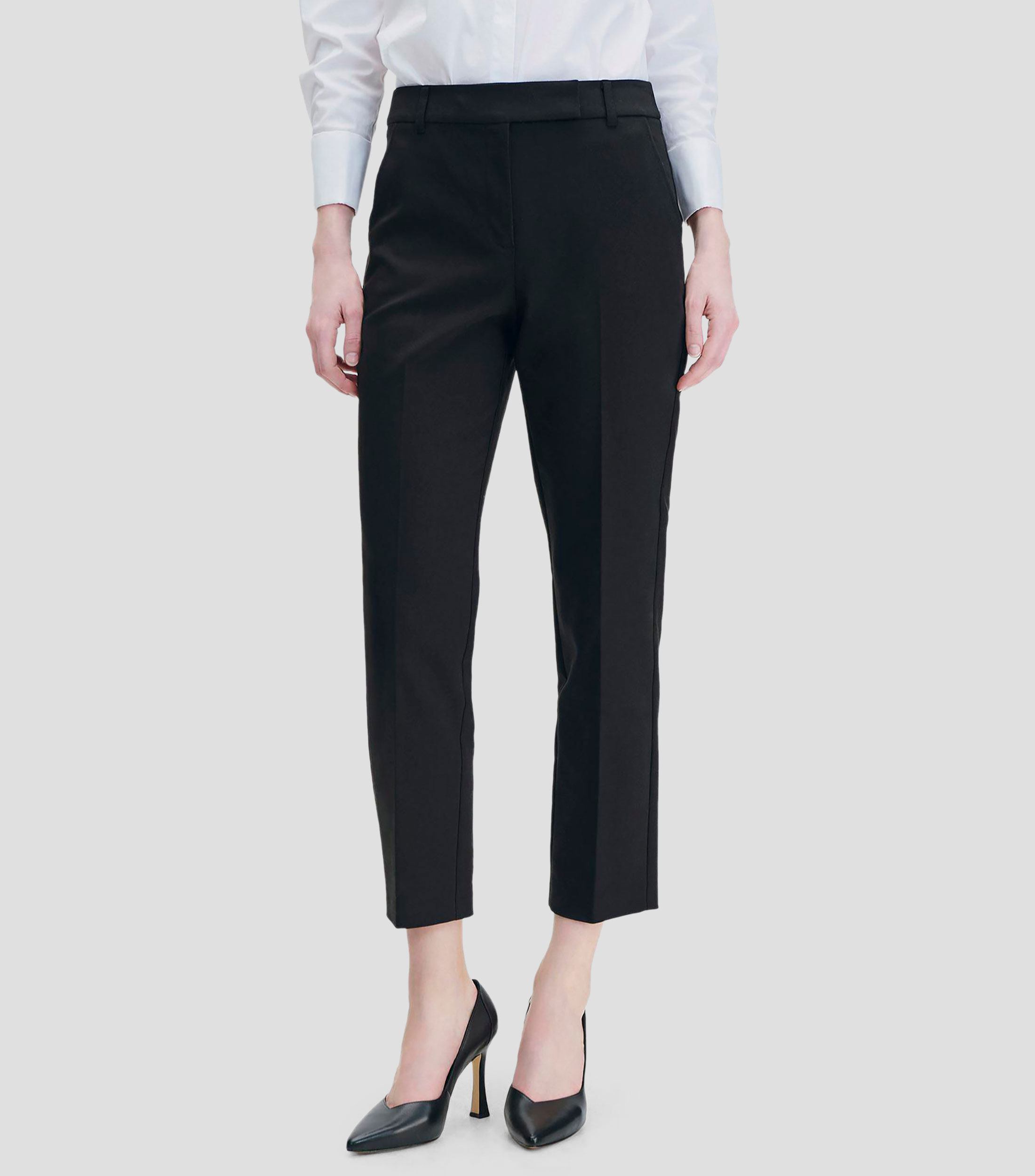 Pantalón Recto Tiro Alto Negro Pretina Pasada Mujer