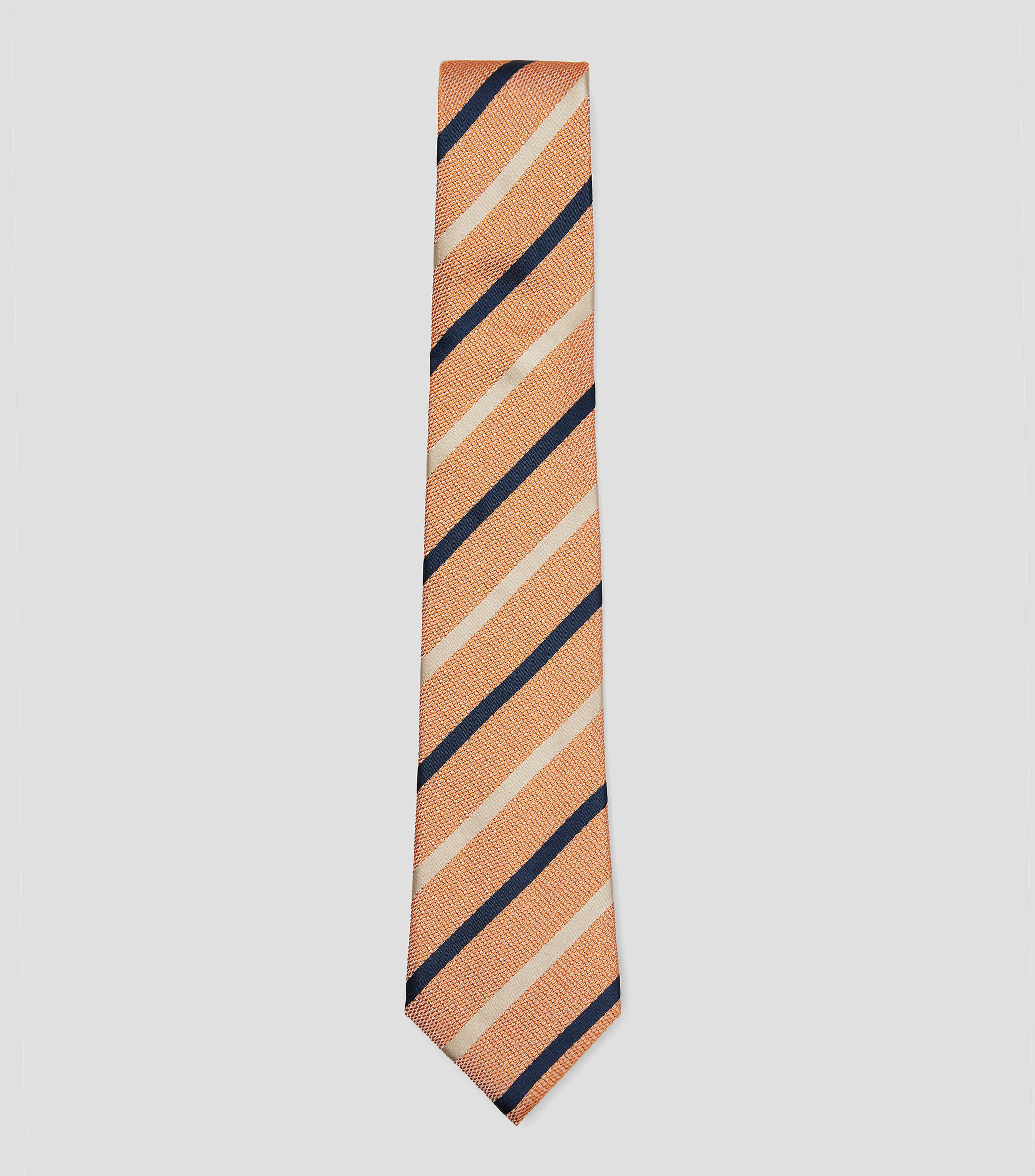 Corbata ancha en seda naranja con rayas Brera