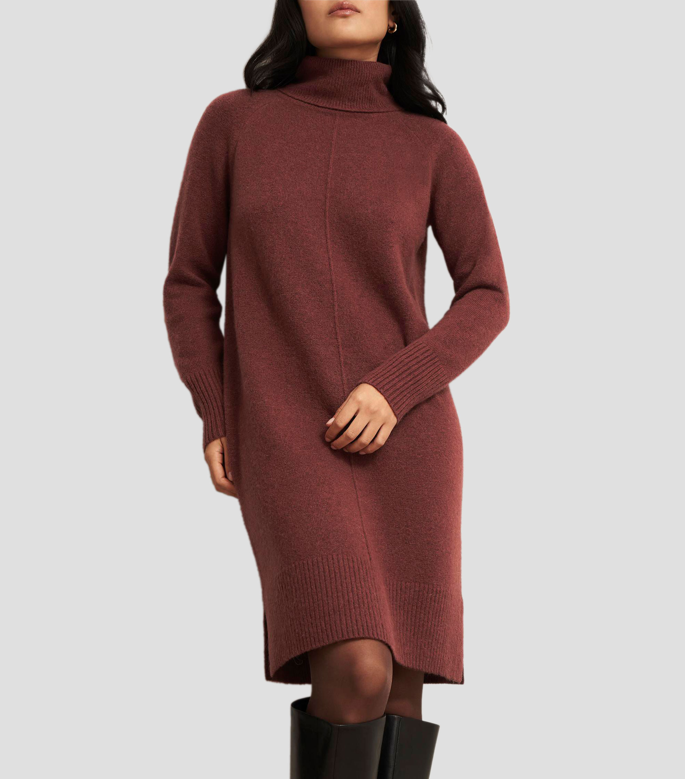 Vestido midi manga larga liso Mujer