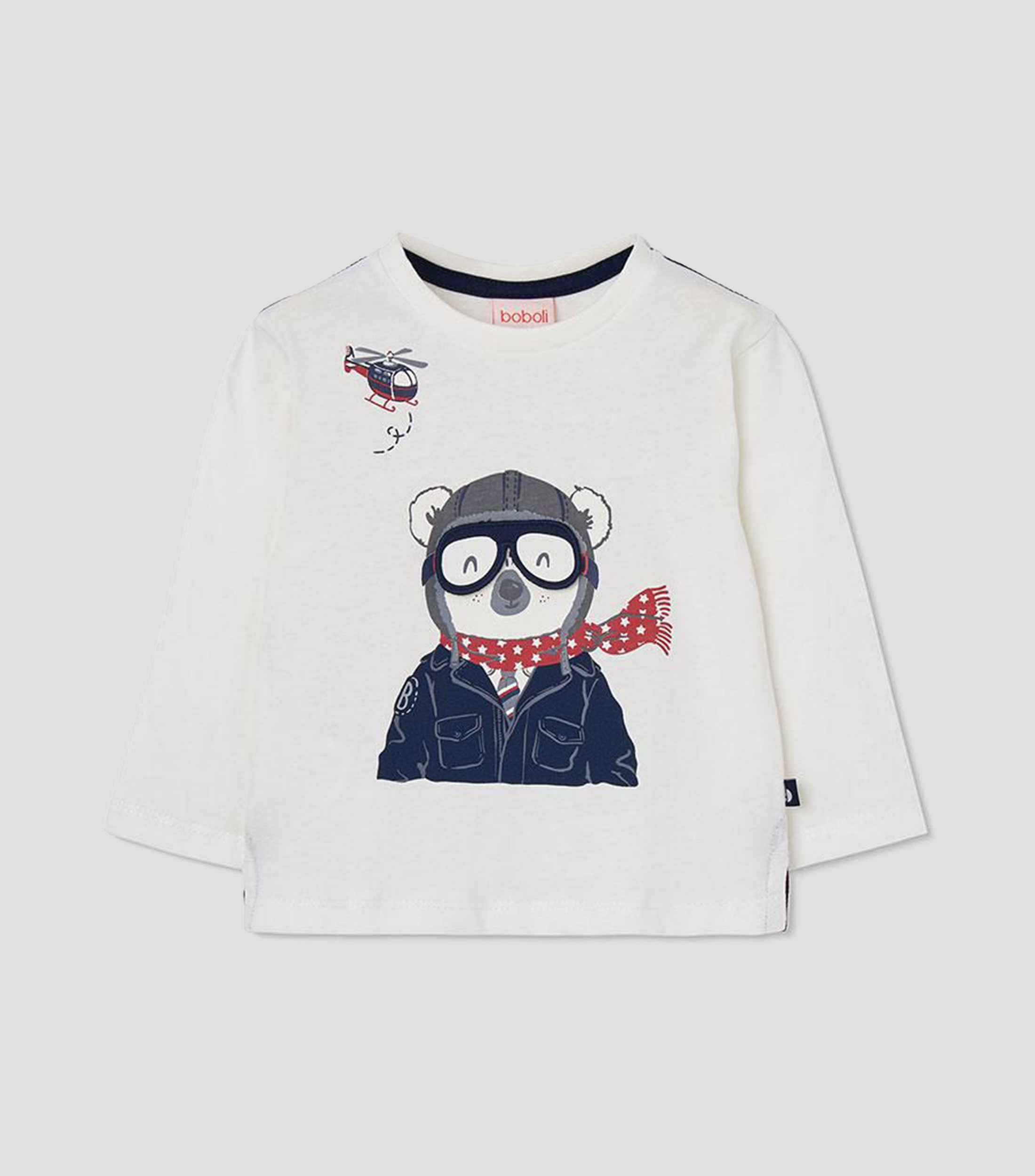 Playera cuello redondo manga larga con estampado Niño
