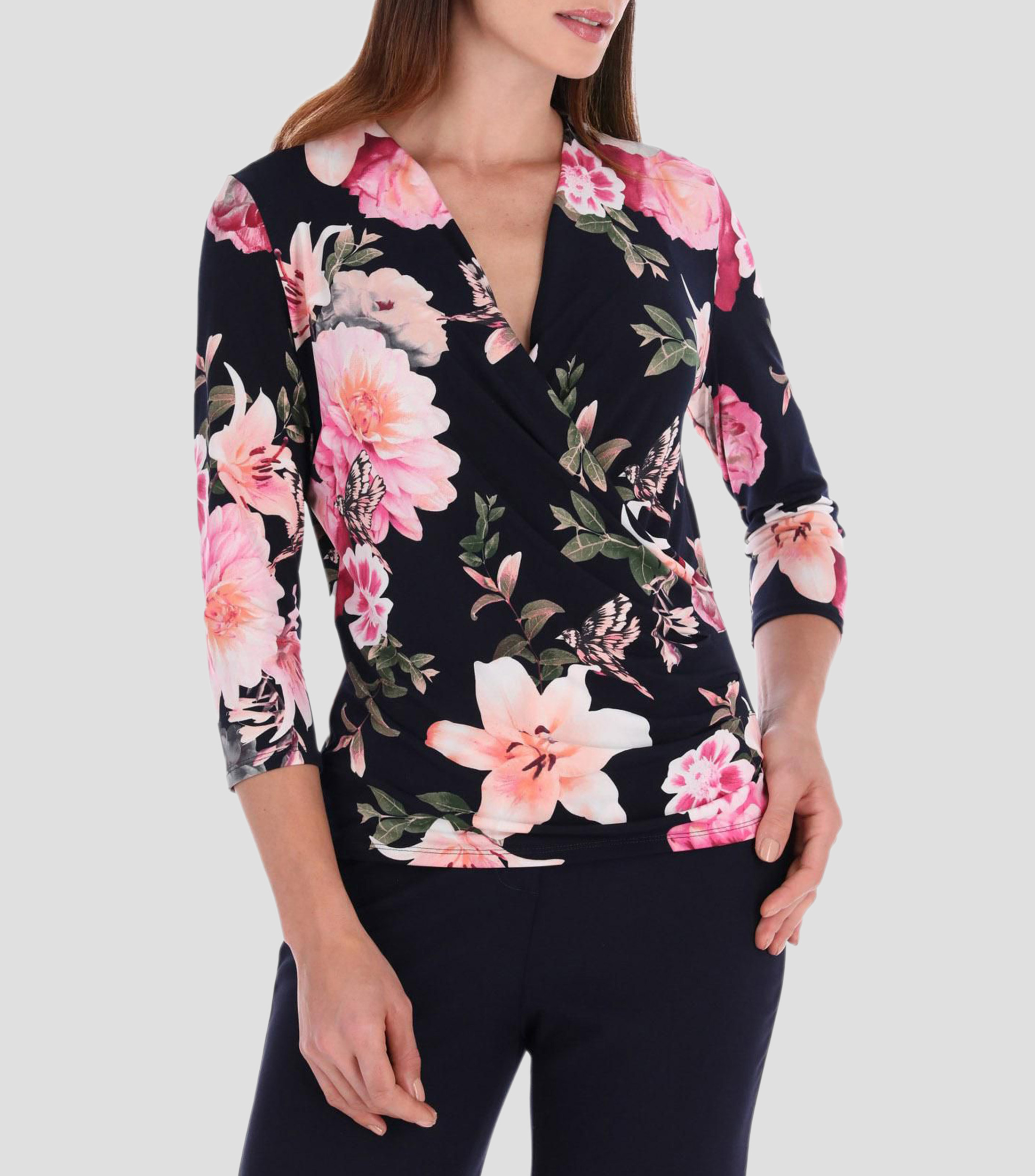 Blusa con estampado floral manga 3/4 Mujer