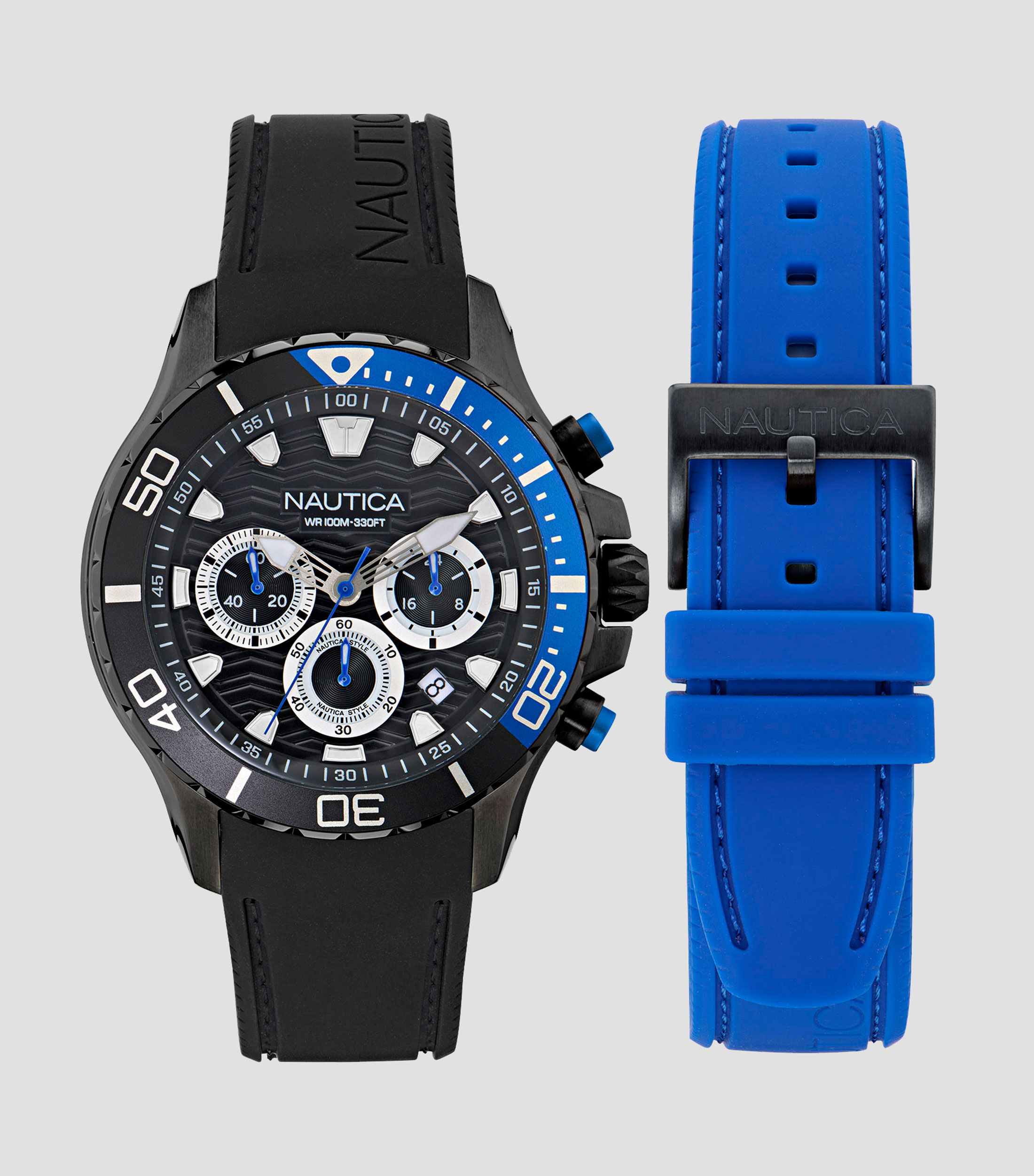 Set Reloj para Hombre Crono Casual Negro, Azul
