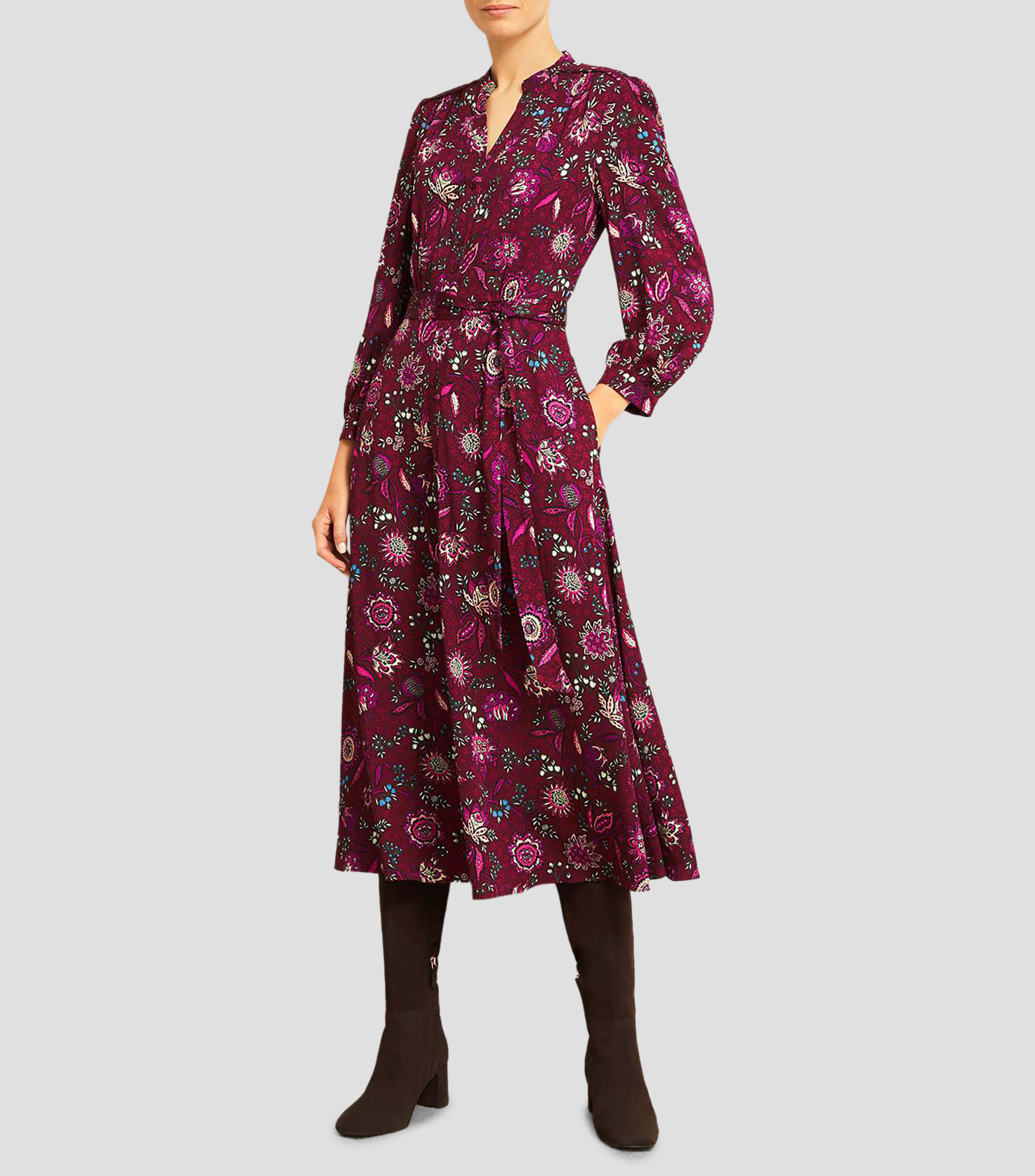 Vestido midi manga larga con estampado Sofía Mujer