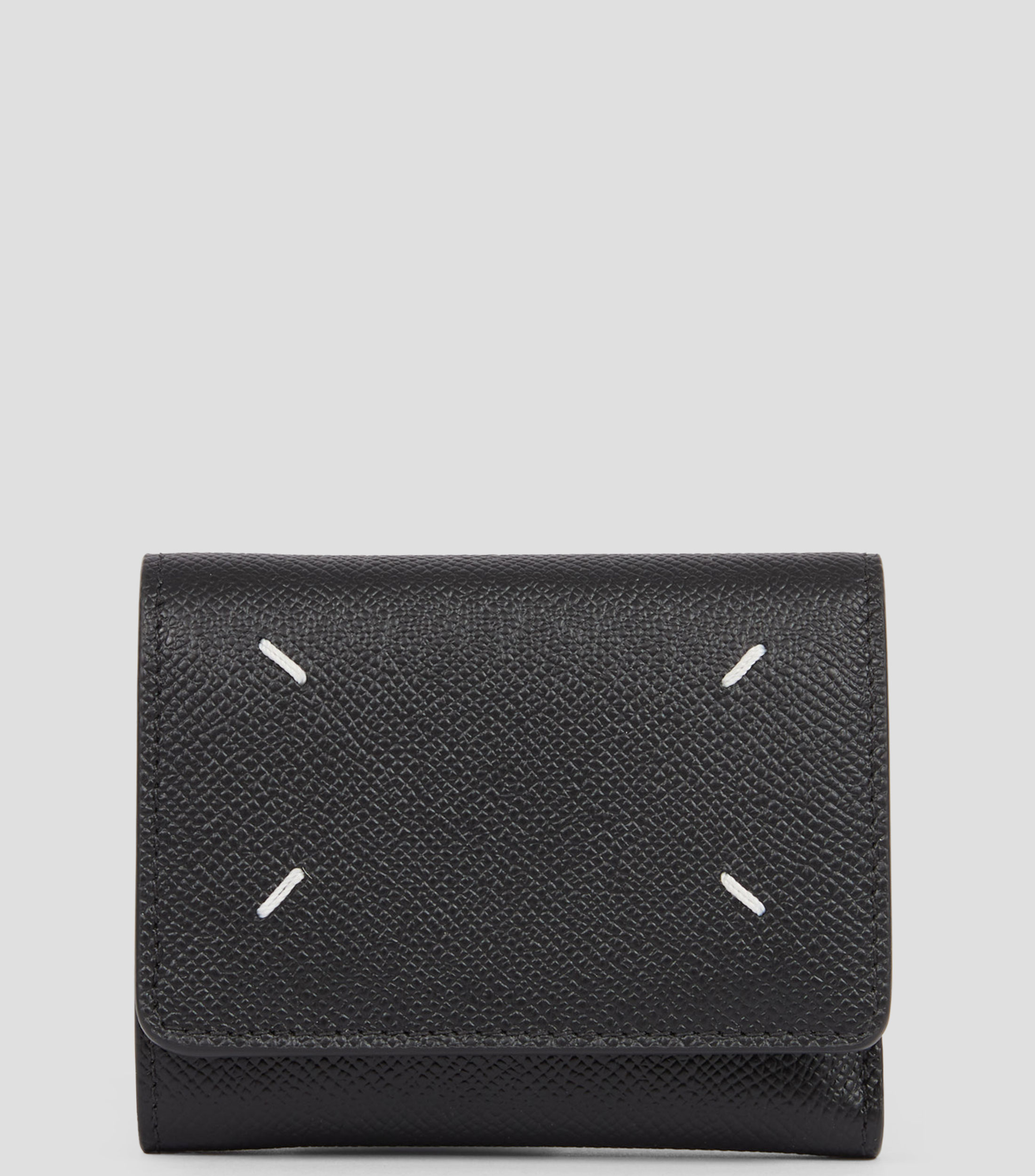 Cartera trifold Four Stitches en piel negra Hombre