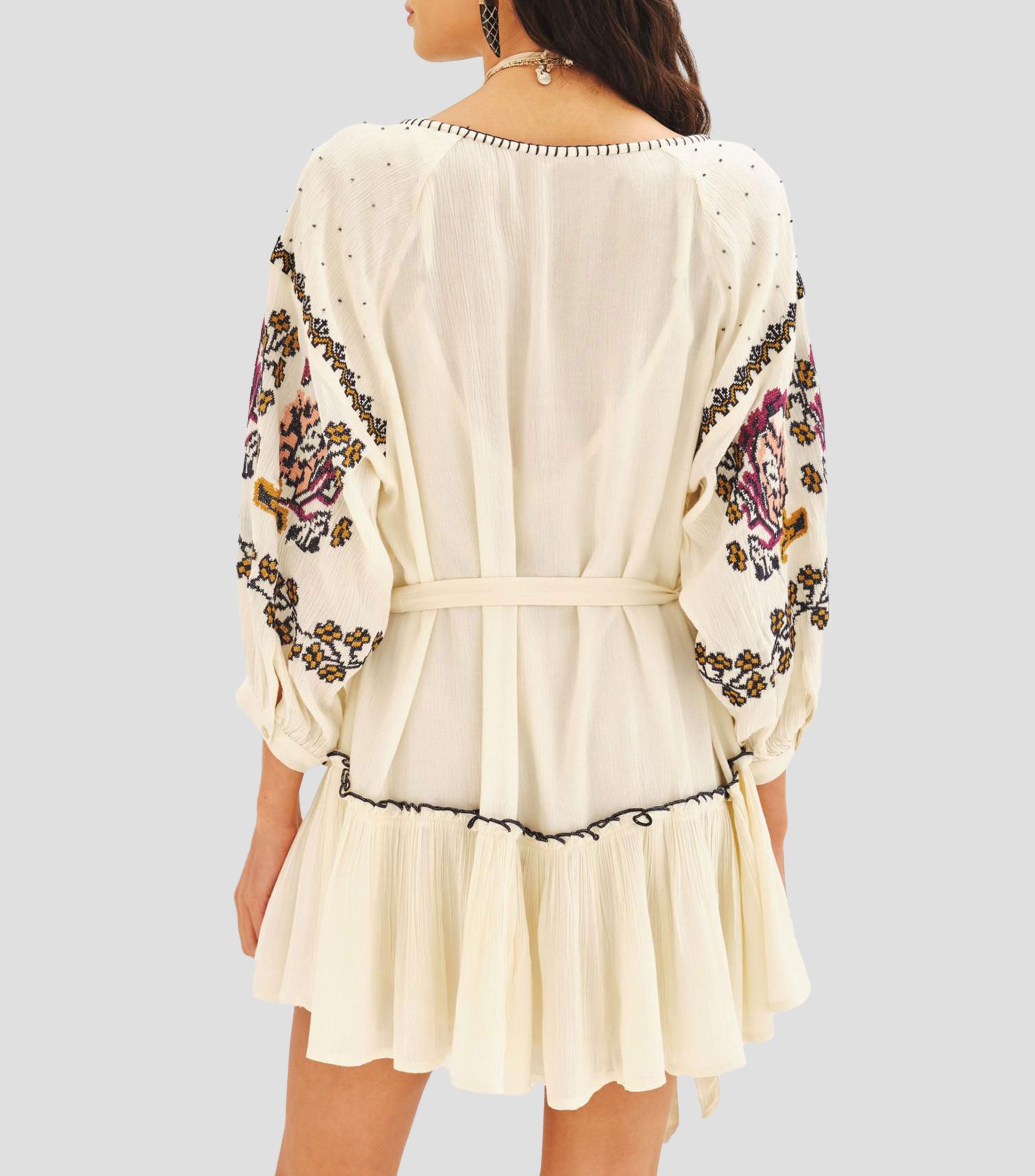 Vestido corto manga 7/8 liso Mujer
