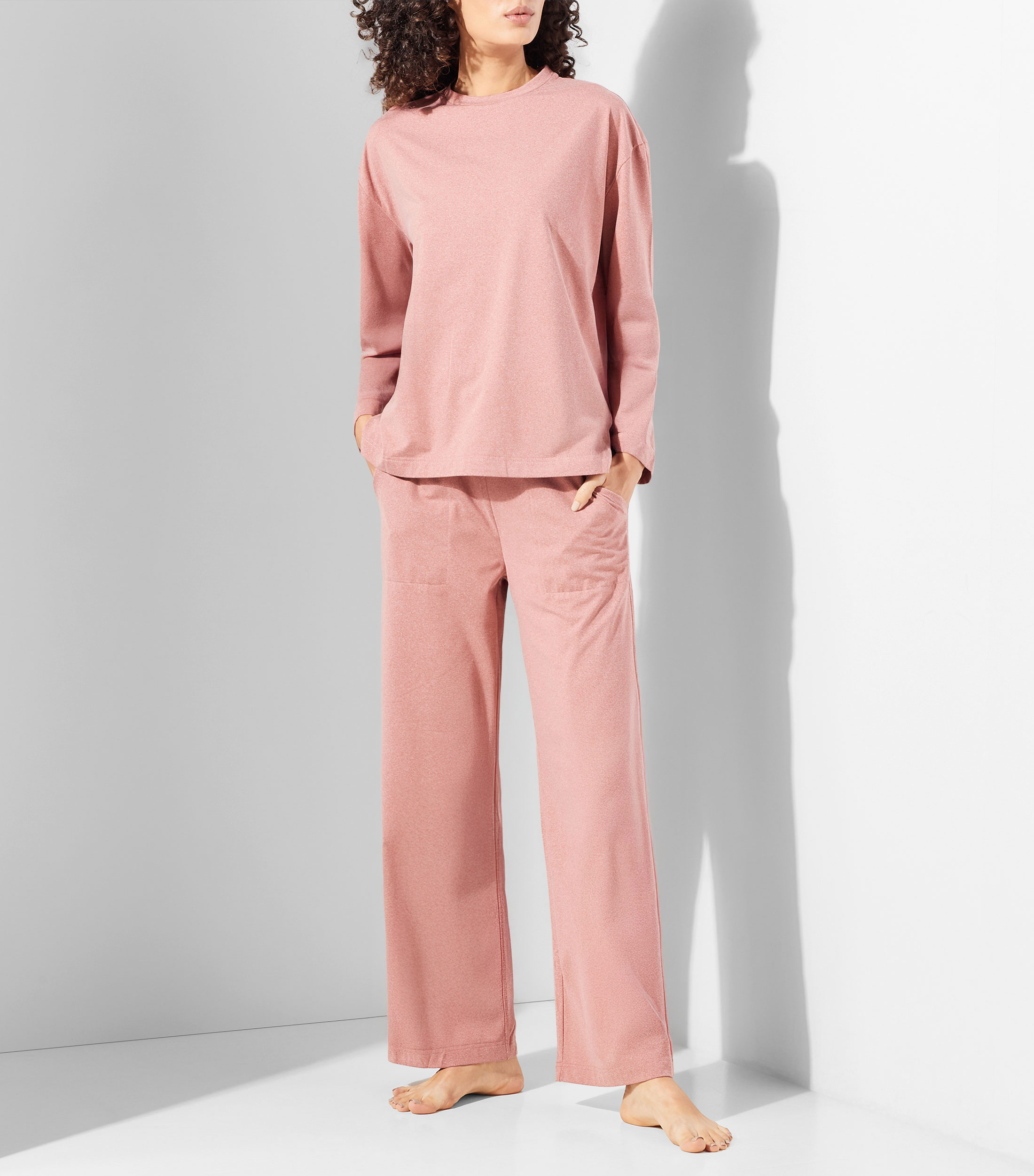 Playera cuello redondo manga larga jaspeada Mujer