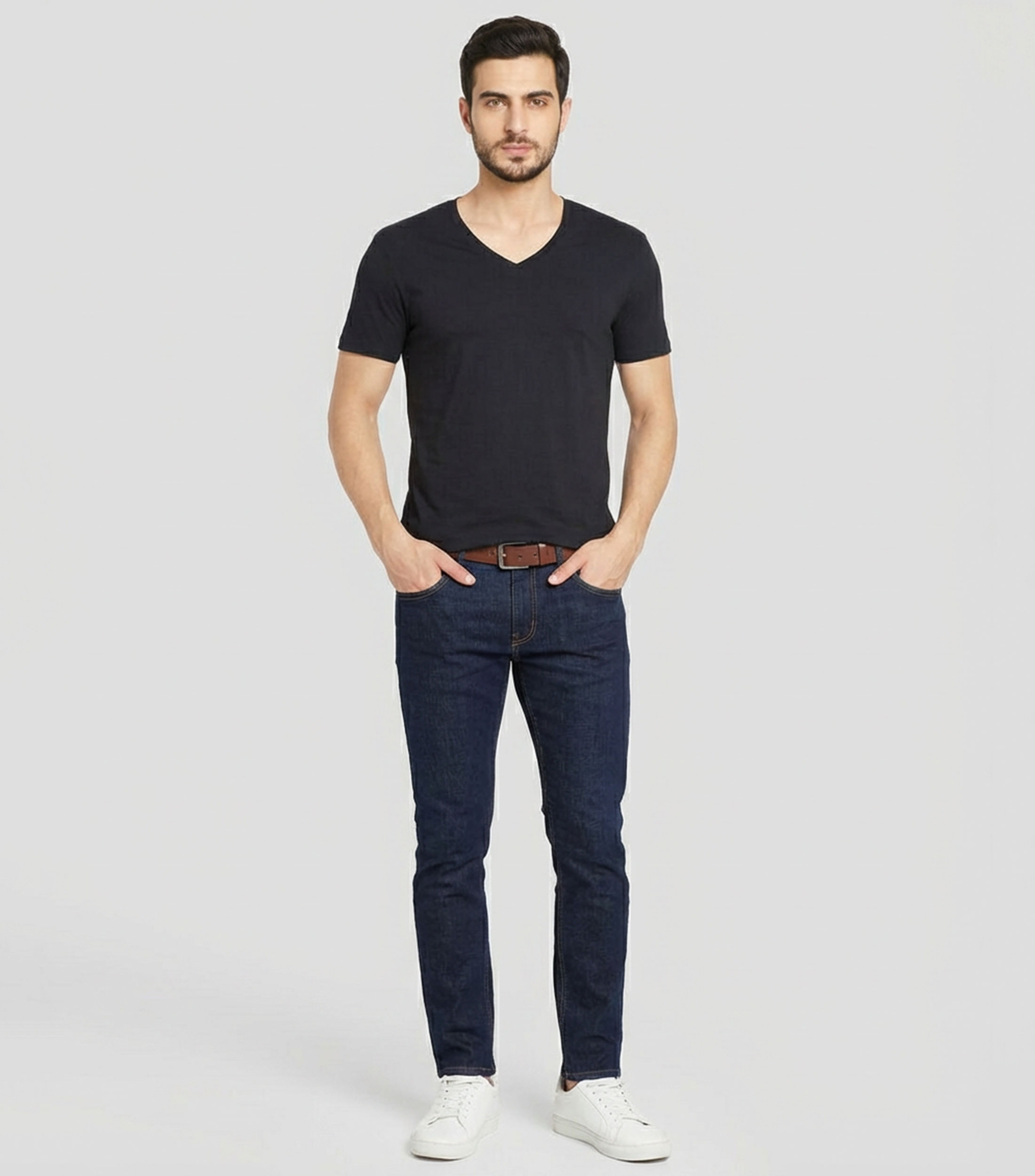 Playera cuello V manga corta lisa Hombre