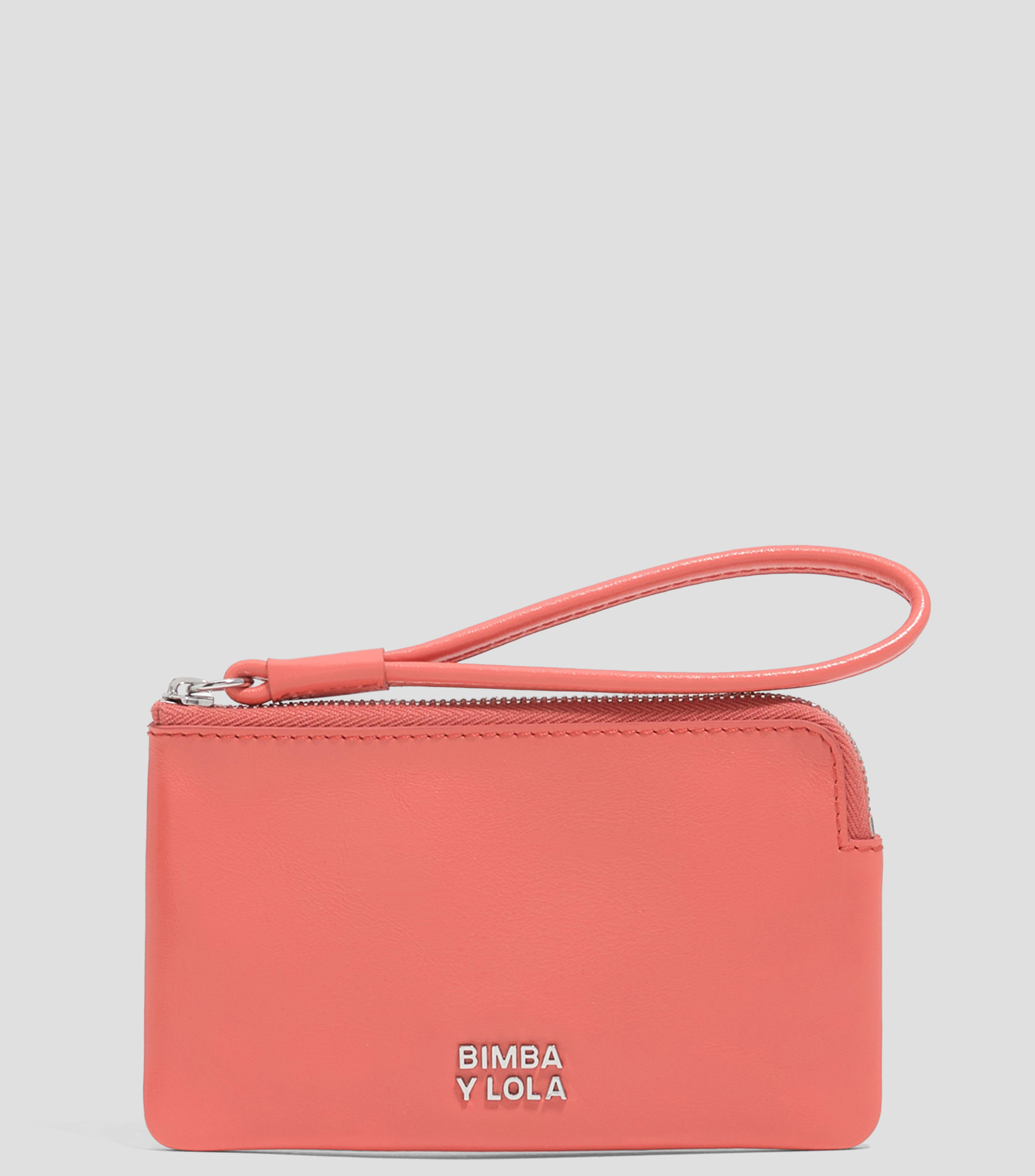 Monedero en piel coral liso Mujer