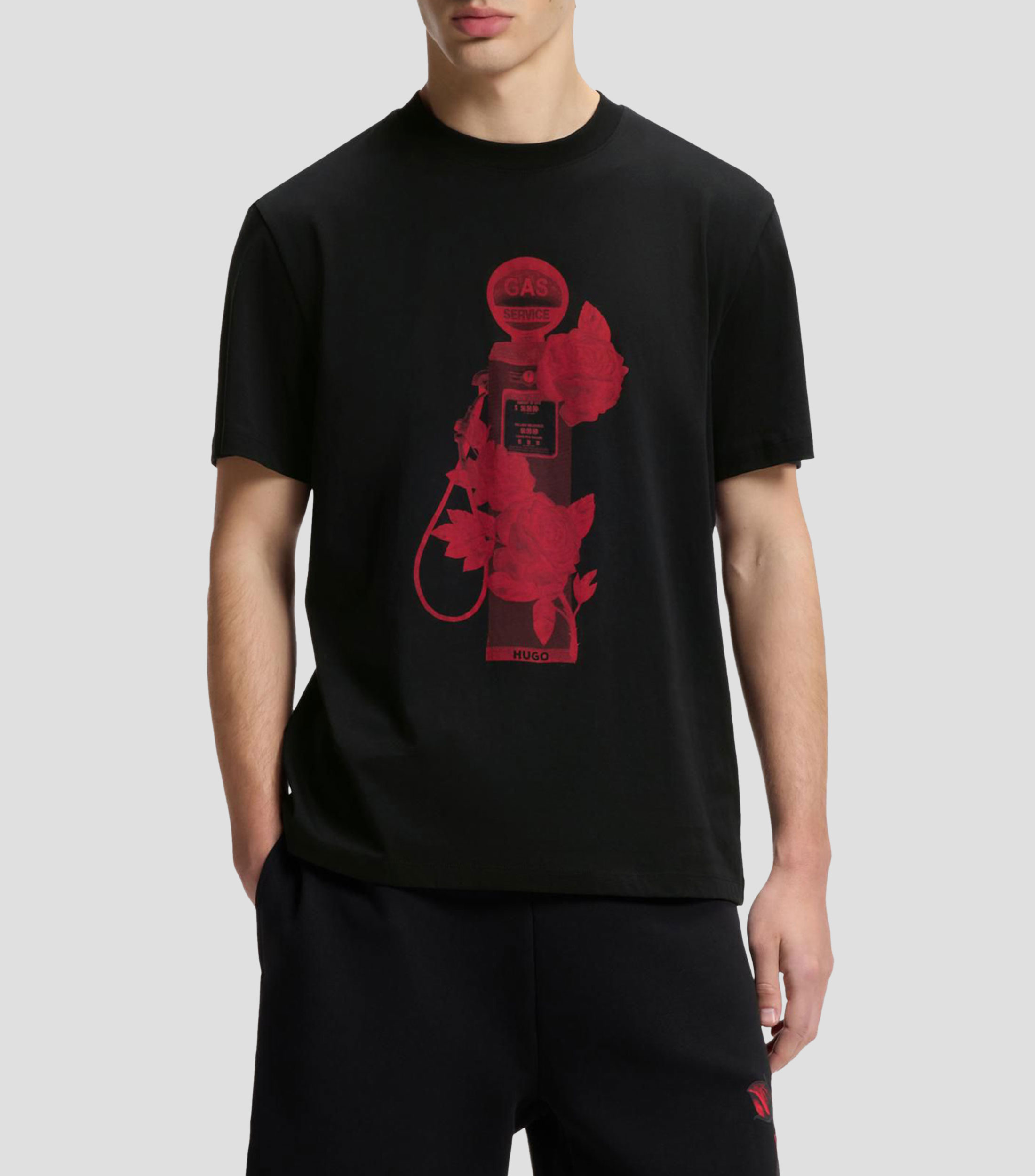 Playera de punto de algodón con gráficos de rosas e inspiración motera Hombre