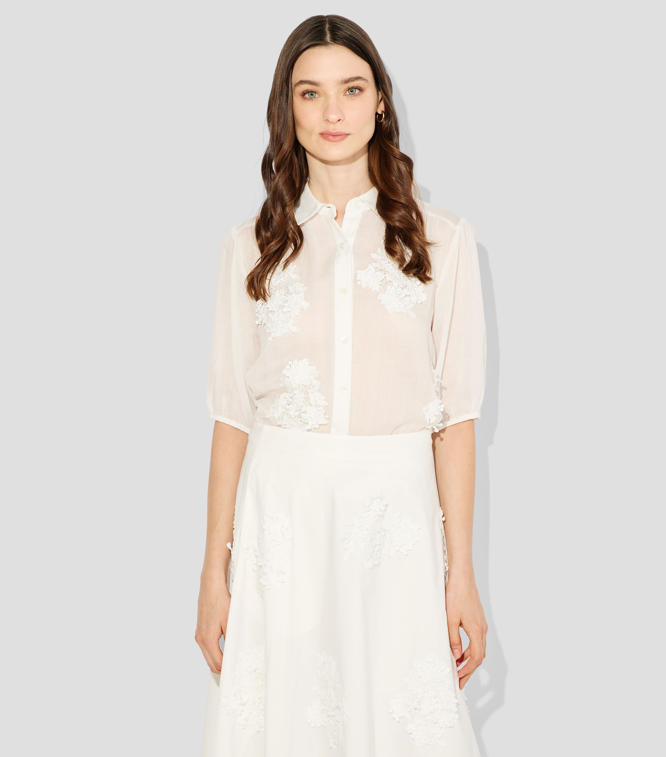 Blusa lisa con manga corta Mujer