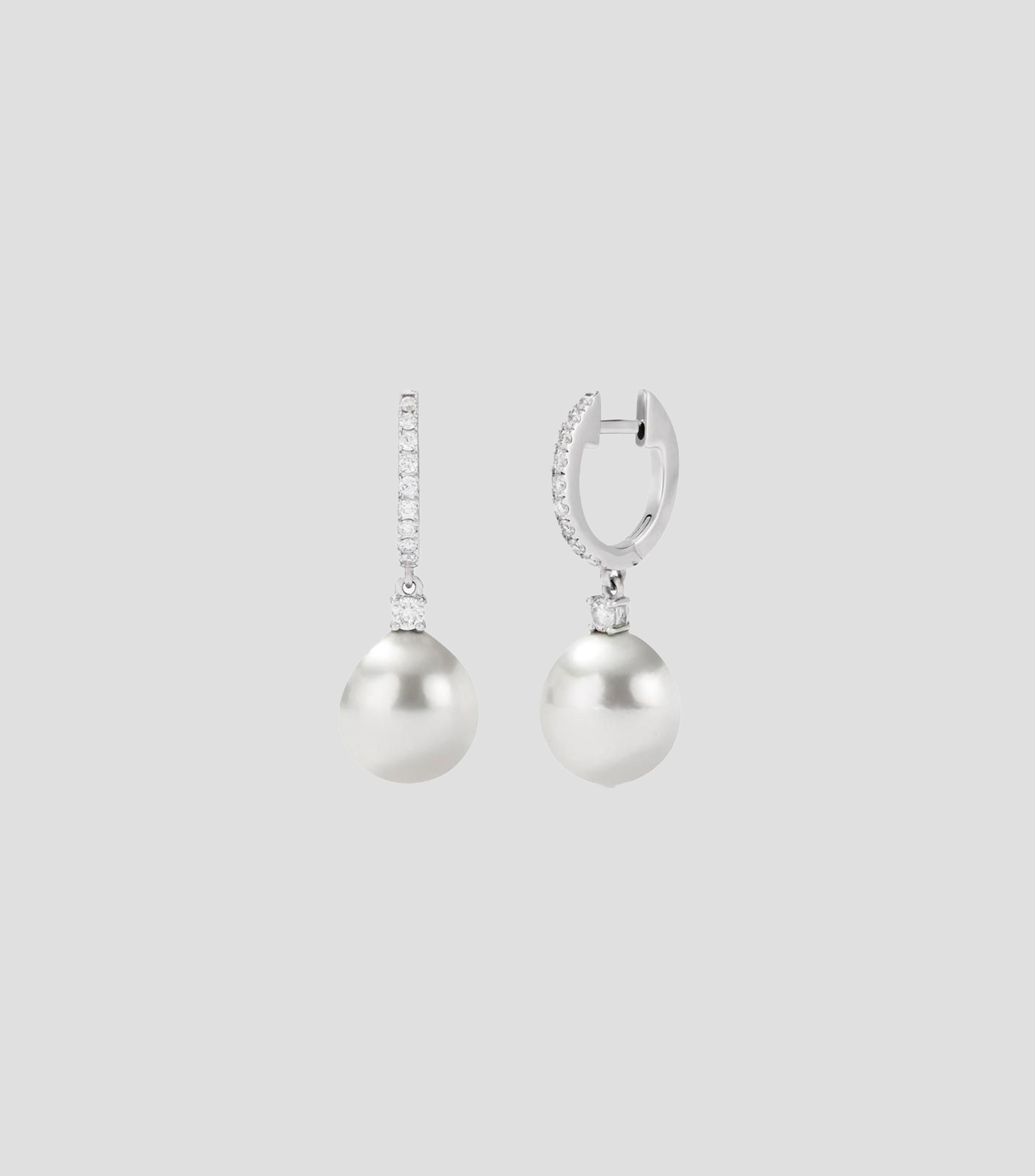 Aretes en oro blanco 18 kilates con perlas y diamantes Mujer