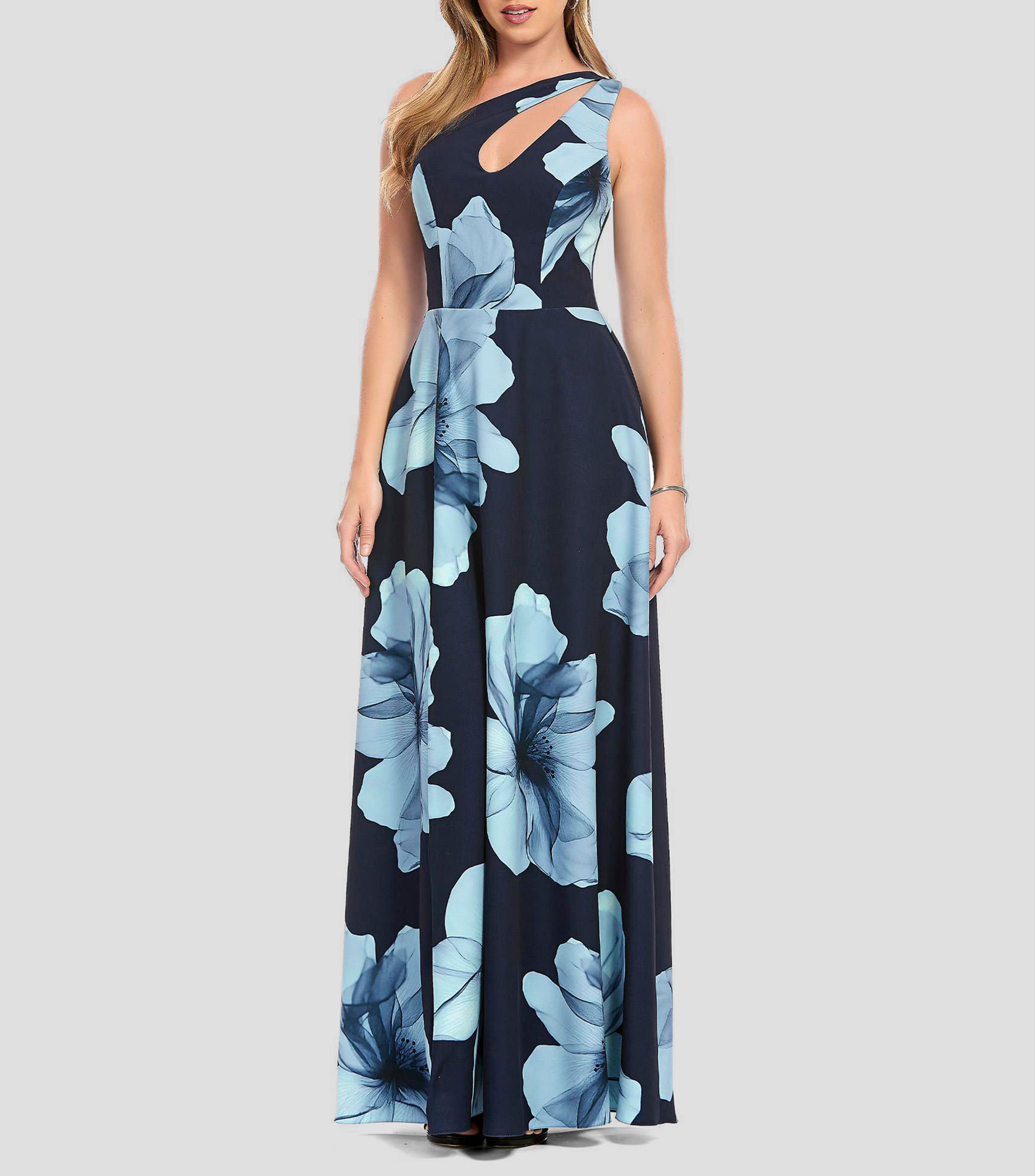 Vestido de fiesta largo estampado Mujer