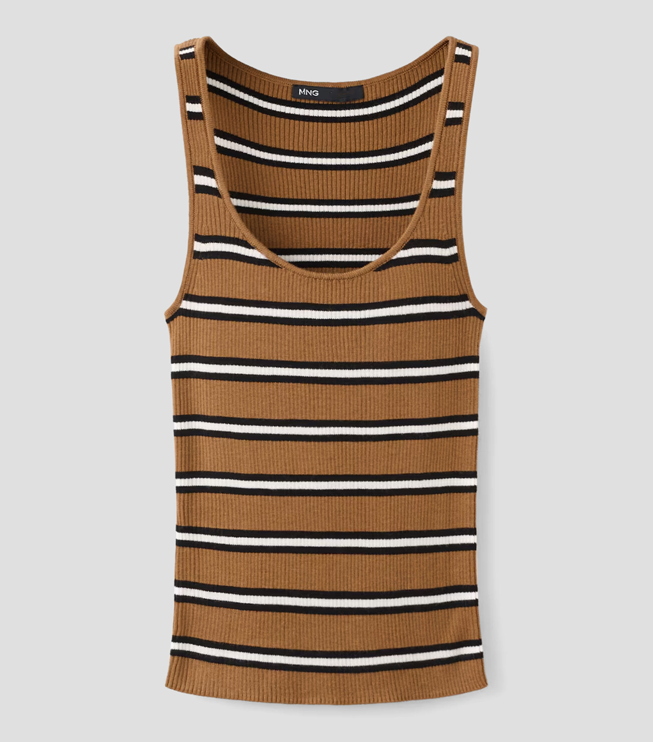 Playera cuello redondo sin mangas a rayas Mujer