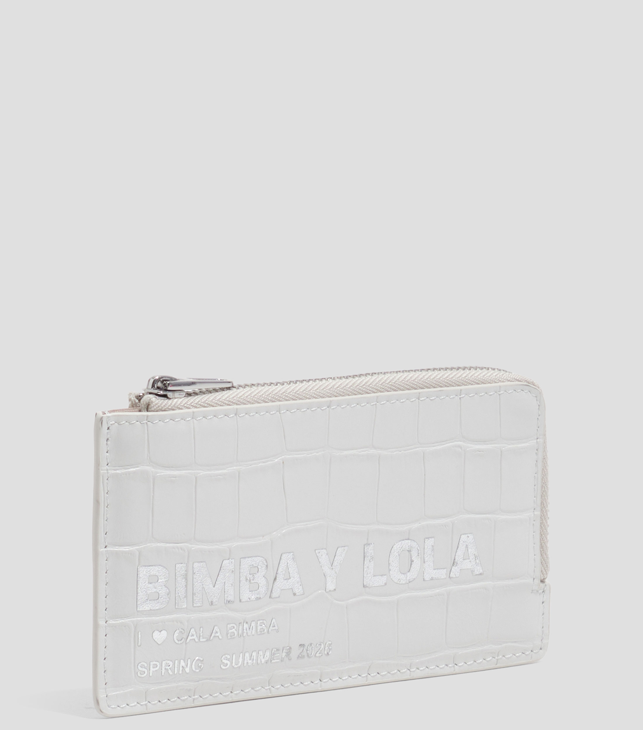 Tarjetero monedero grabado cocodrilo blanco Mujer