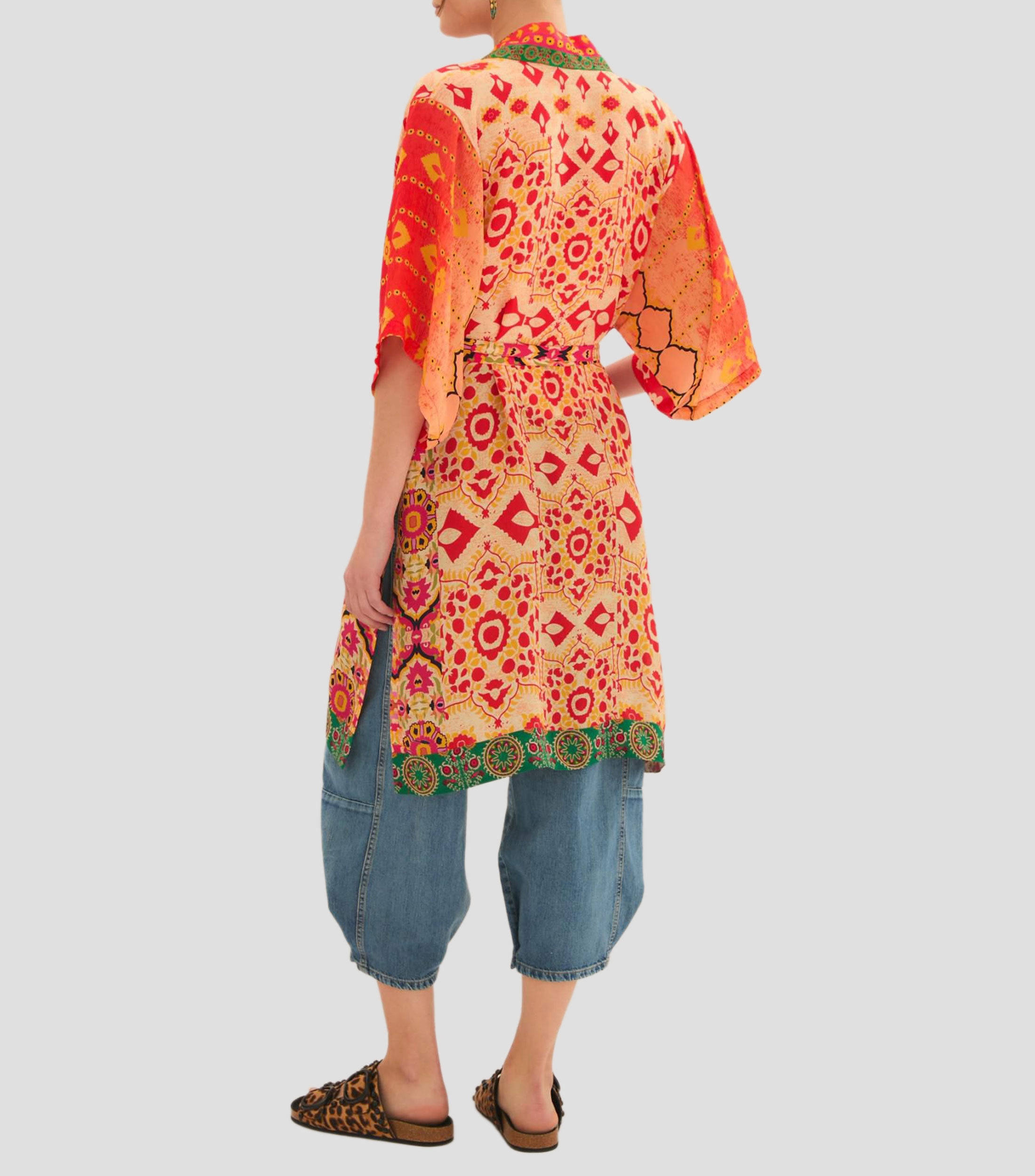 Kimono largo estampado Mujer