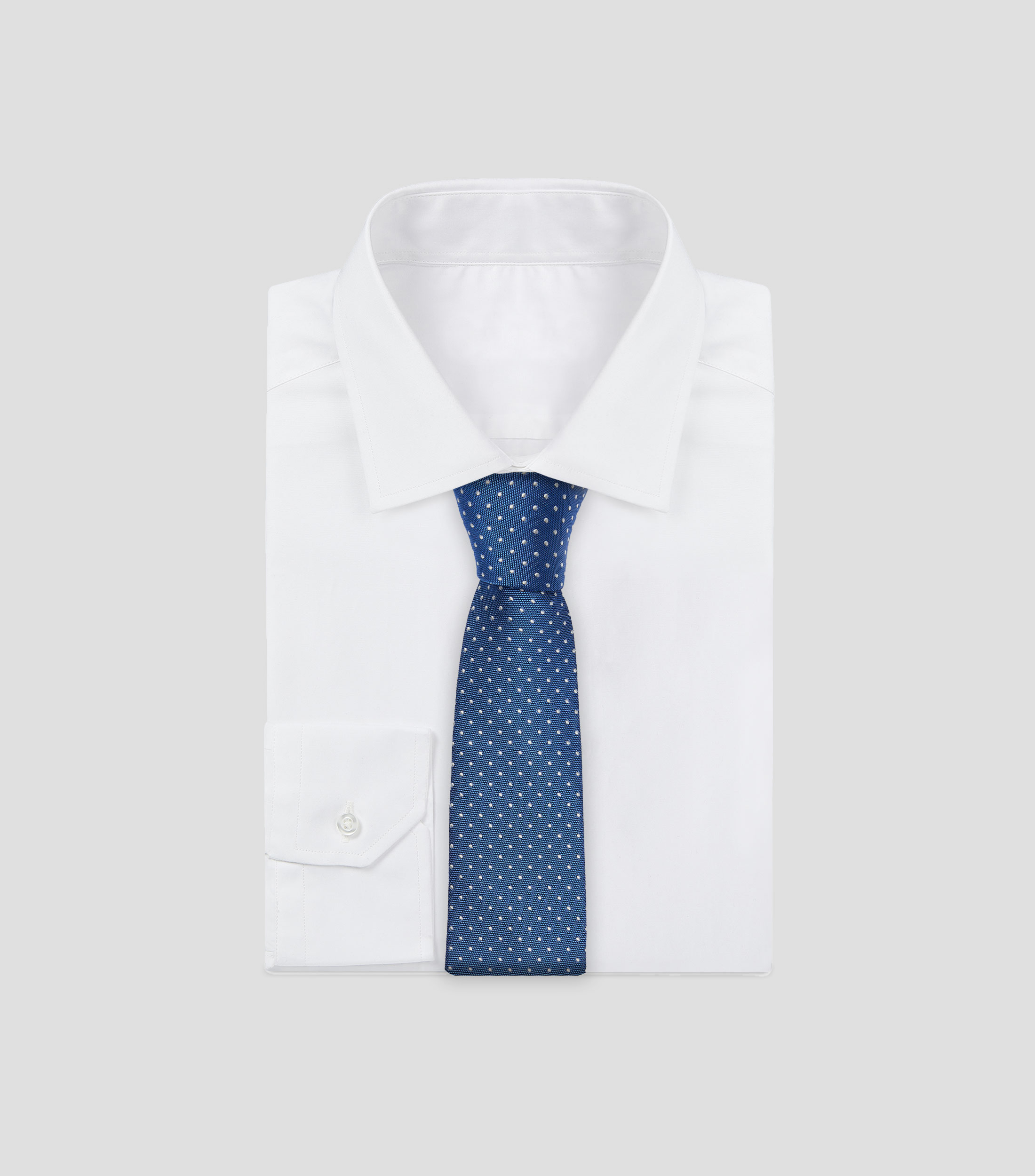 Corbata ancha en seda azul medio con polkadots Brera