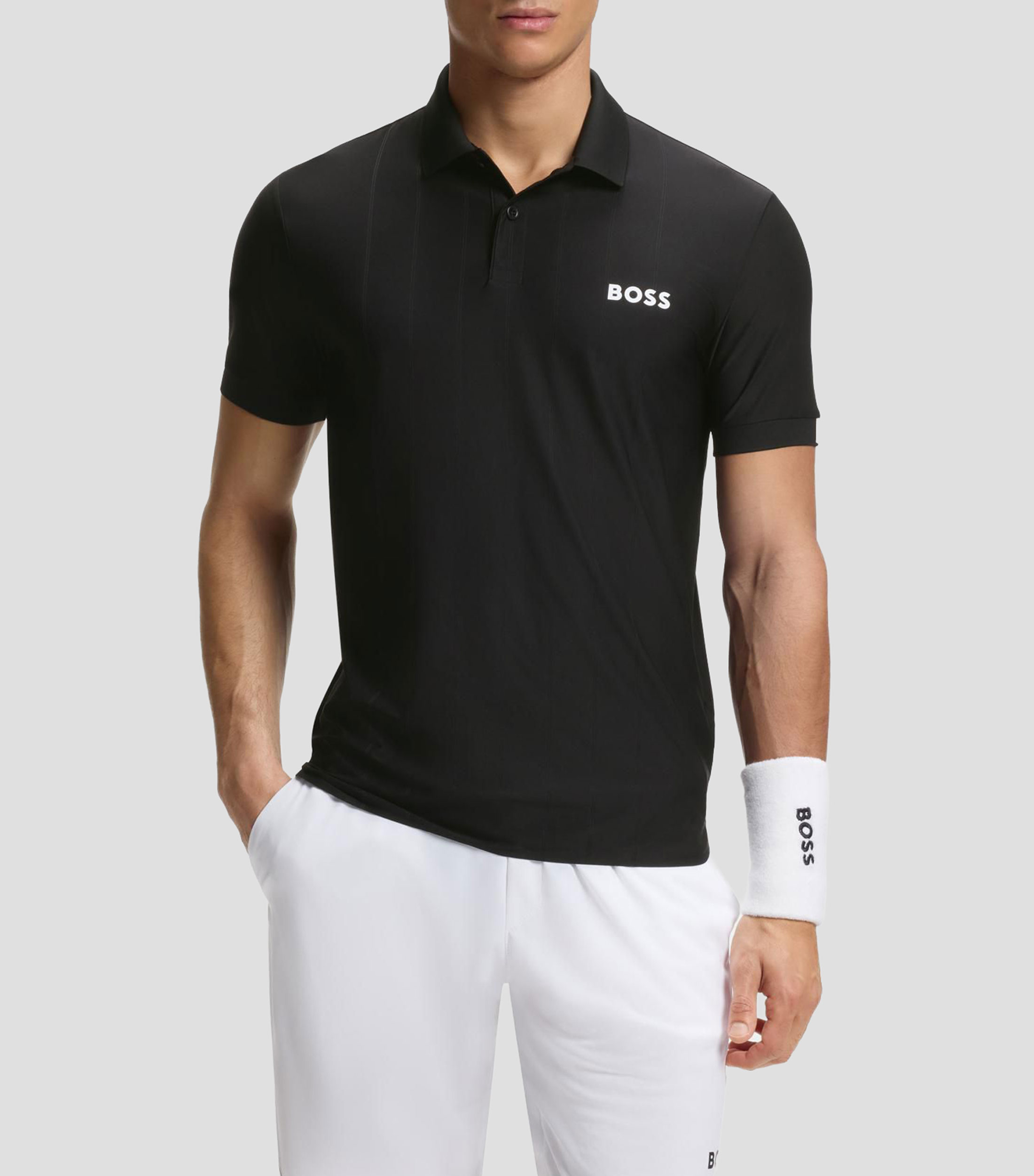 Polo en slim de punto a rayas con elástico en cuatro direcciones Hombre
