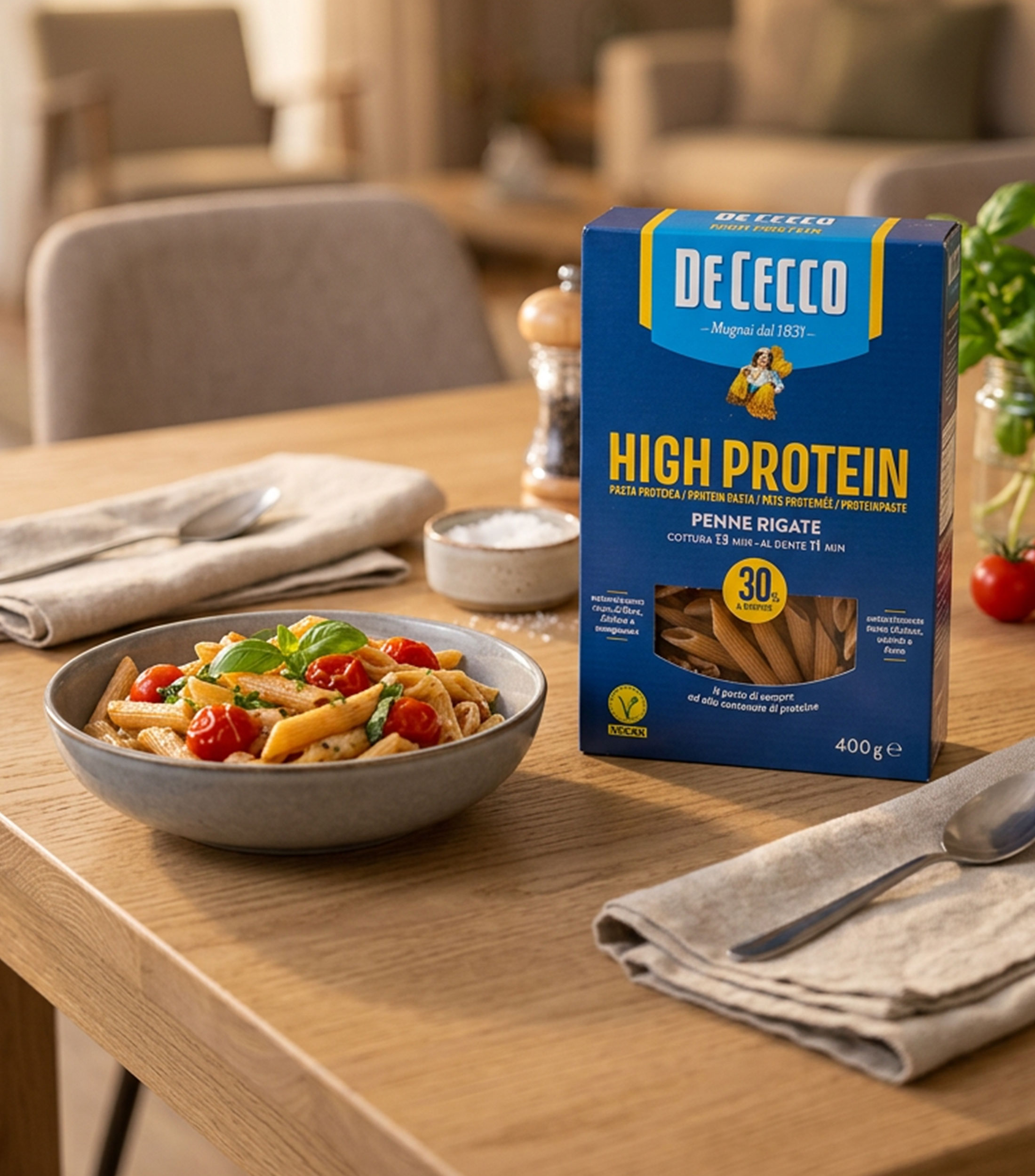 Pasta penne rigate alta en proteína, 400 gr