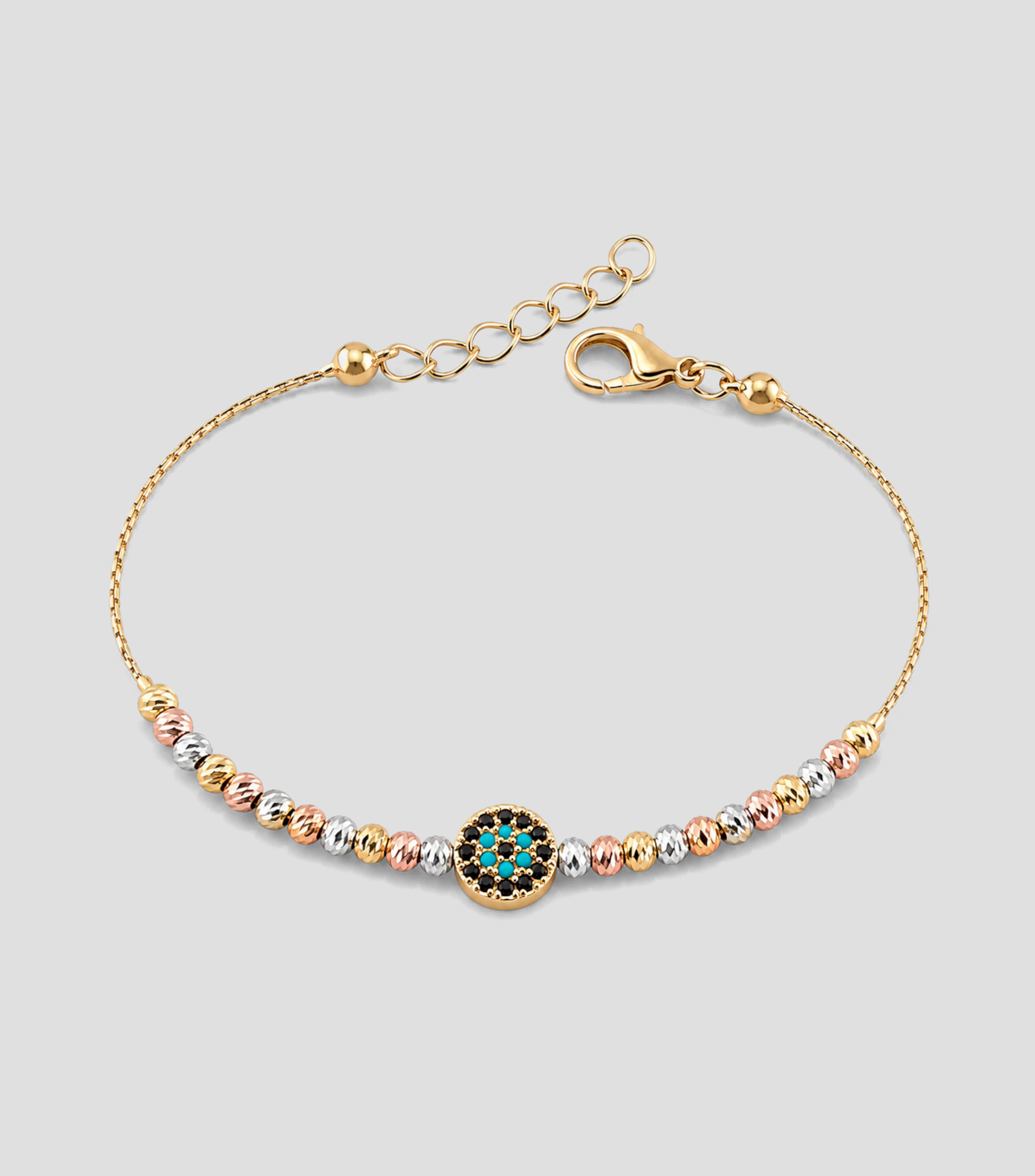Pulsera tricolor con dije circular de ojo turco Mujer