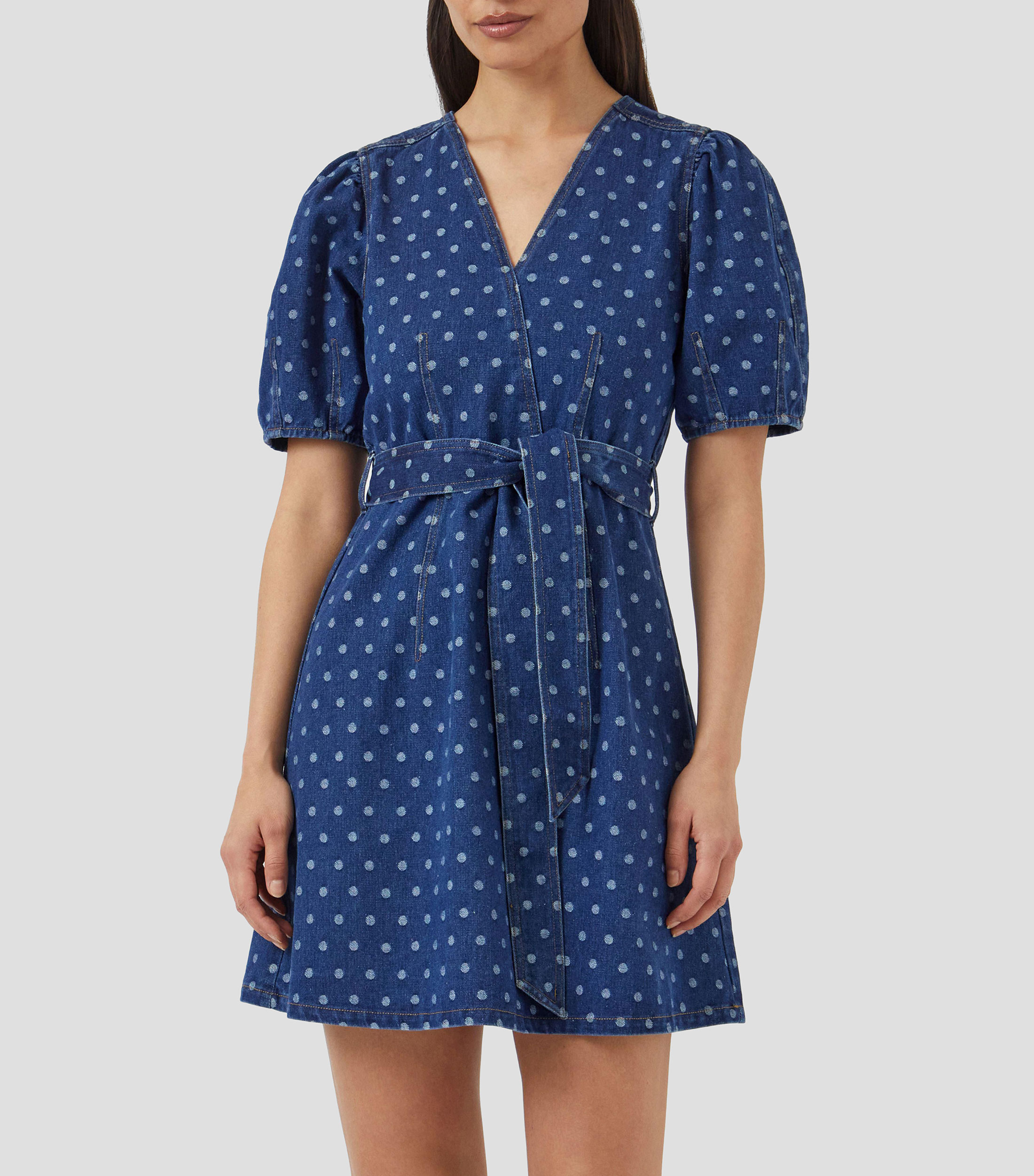 Vestido corto Polkadots de manga corta Mujer