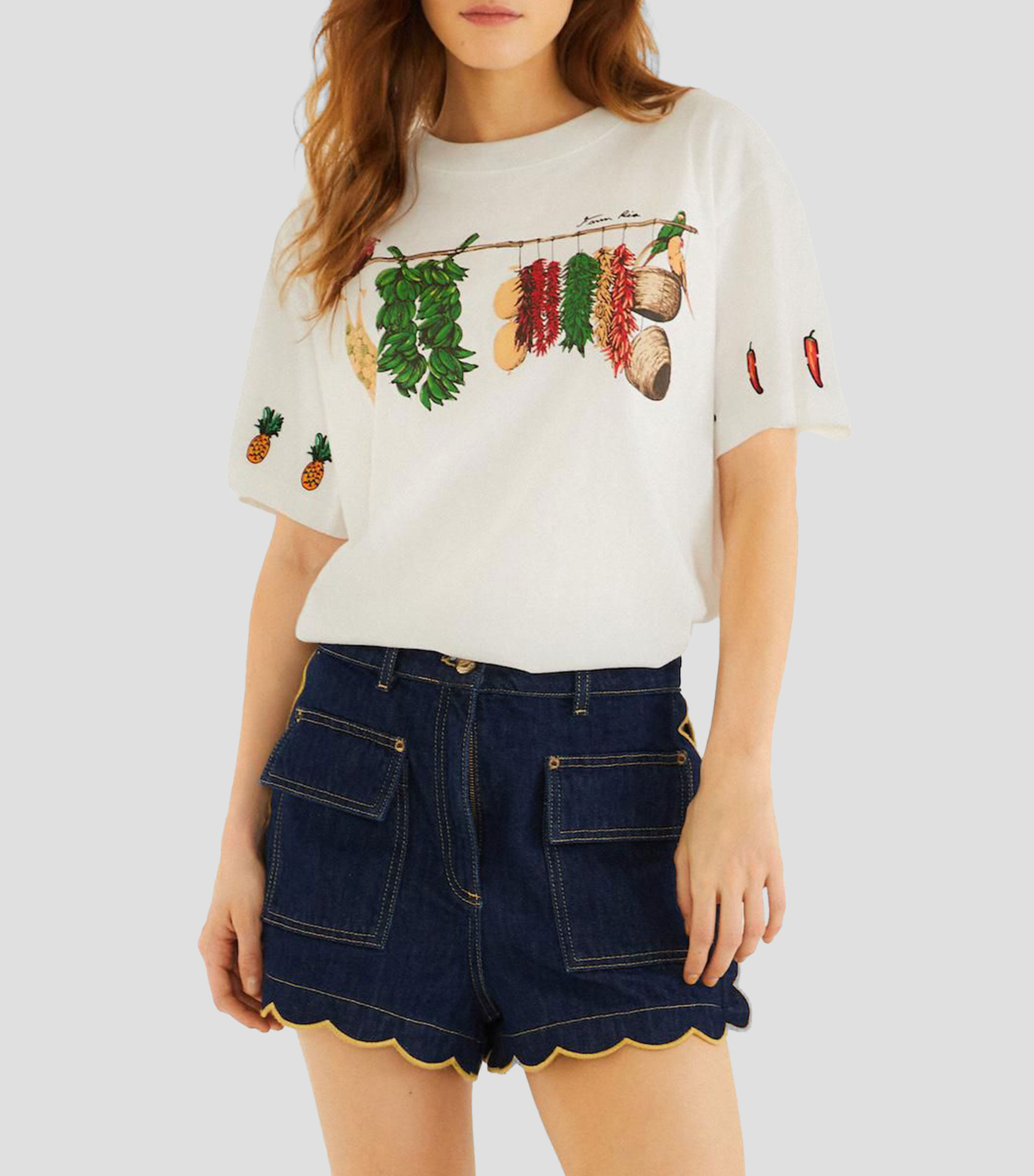 Playera de cuello redondo con manga corta estampada Mujer
