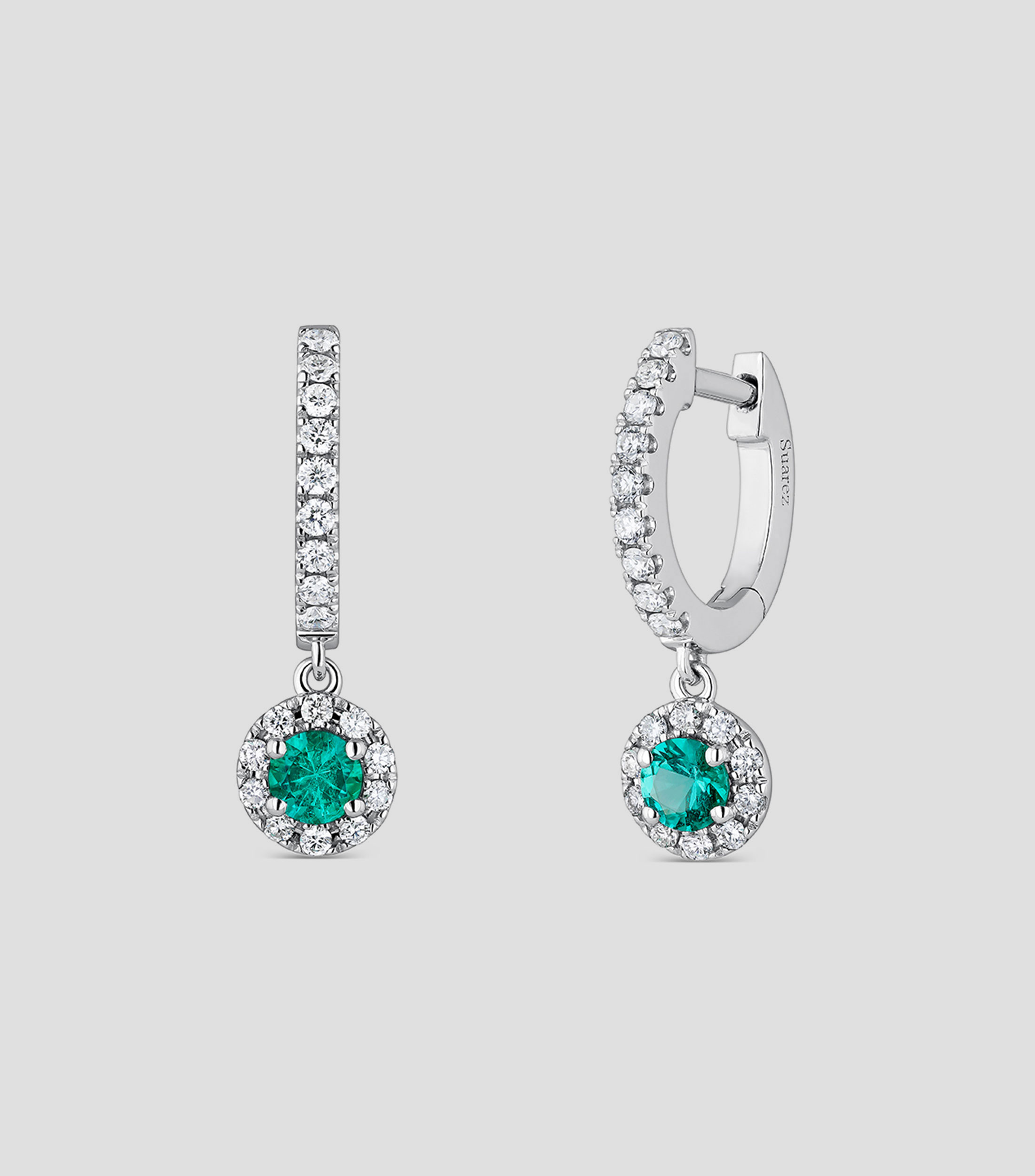 Pendientes en oro blanco con esmeraldas Mujer