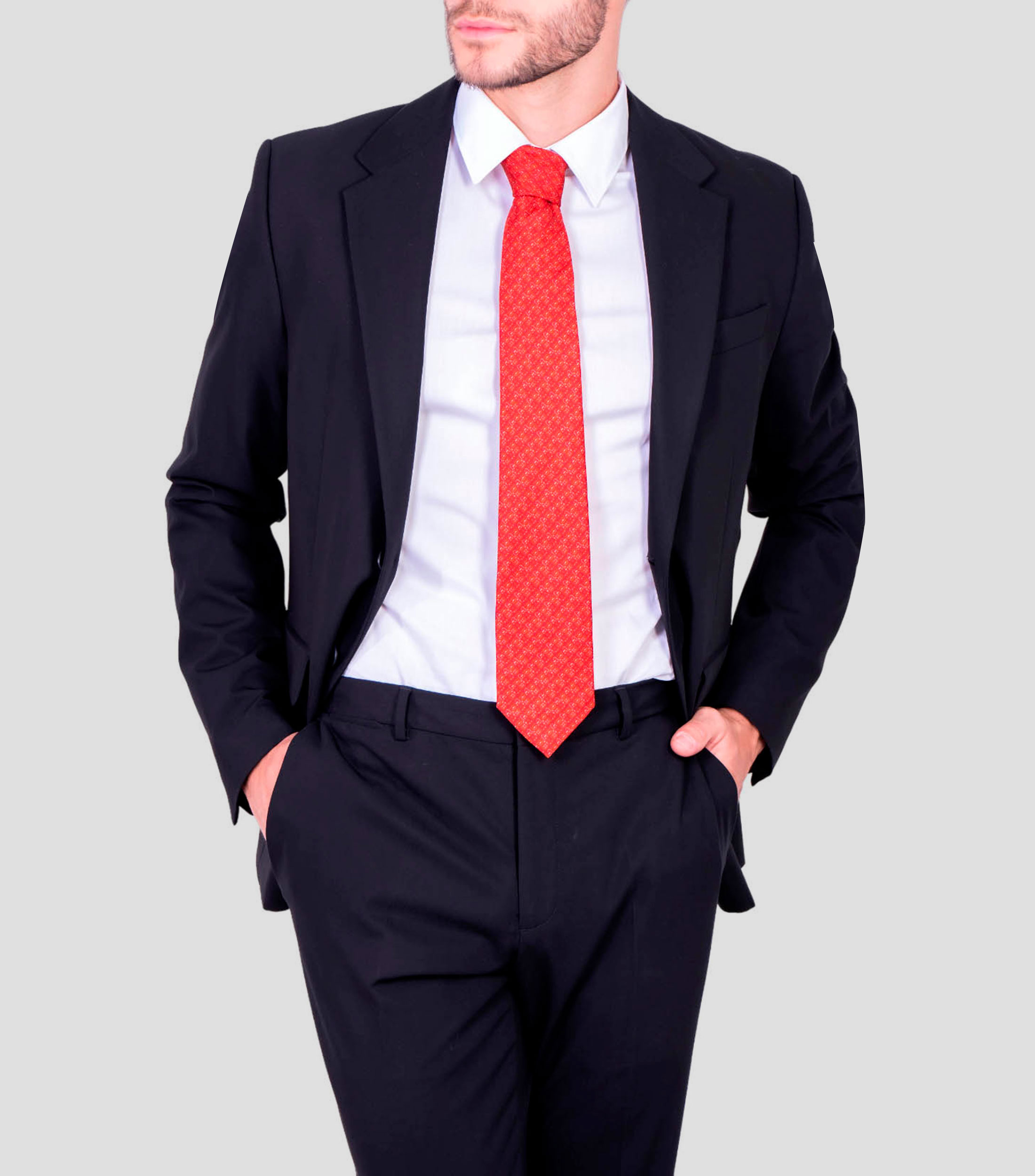 Corbata ancha de seda rojo con microdiseño