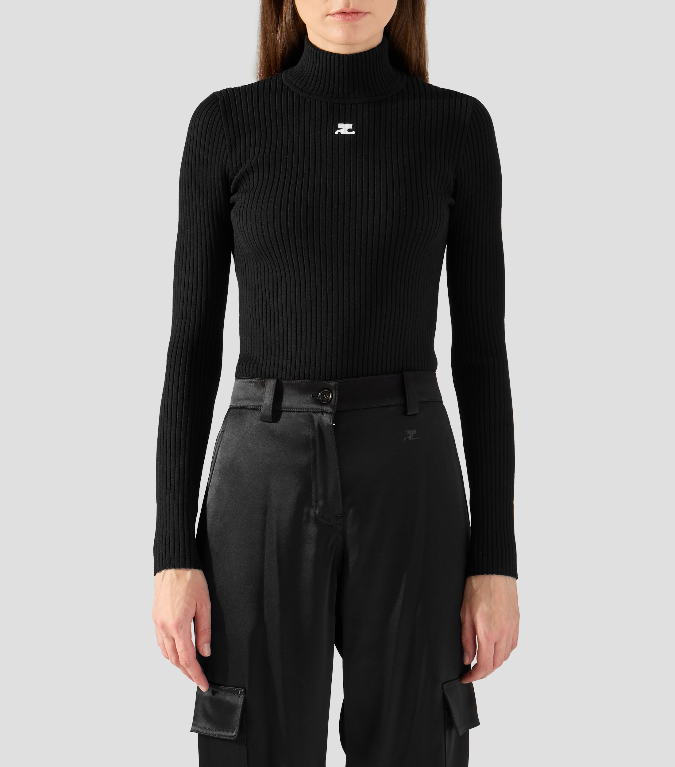 Suéter de cuello alto liso Mujer