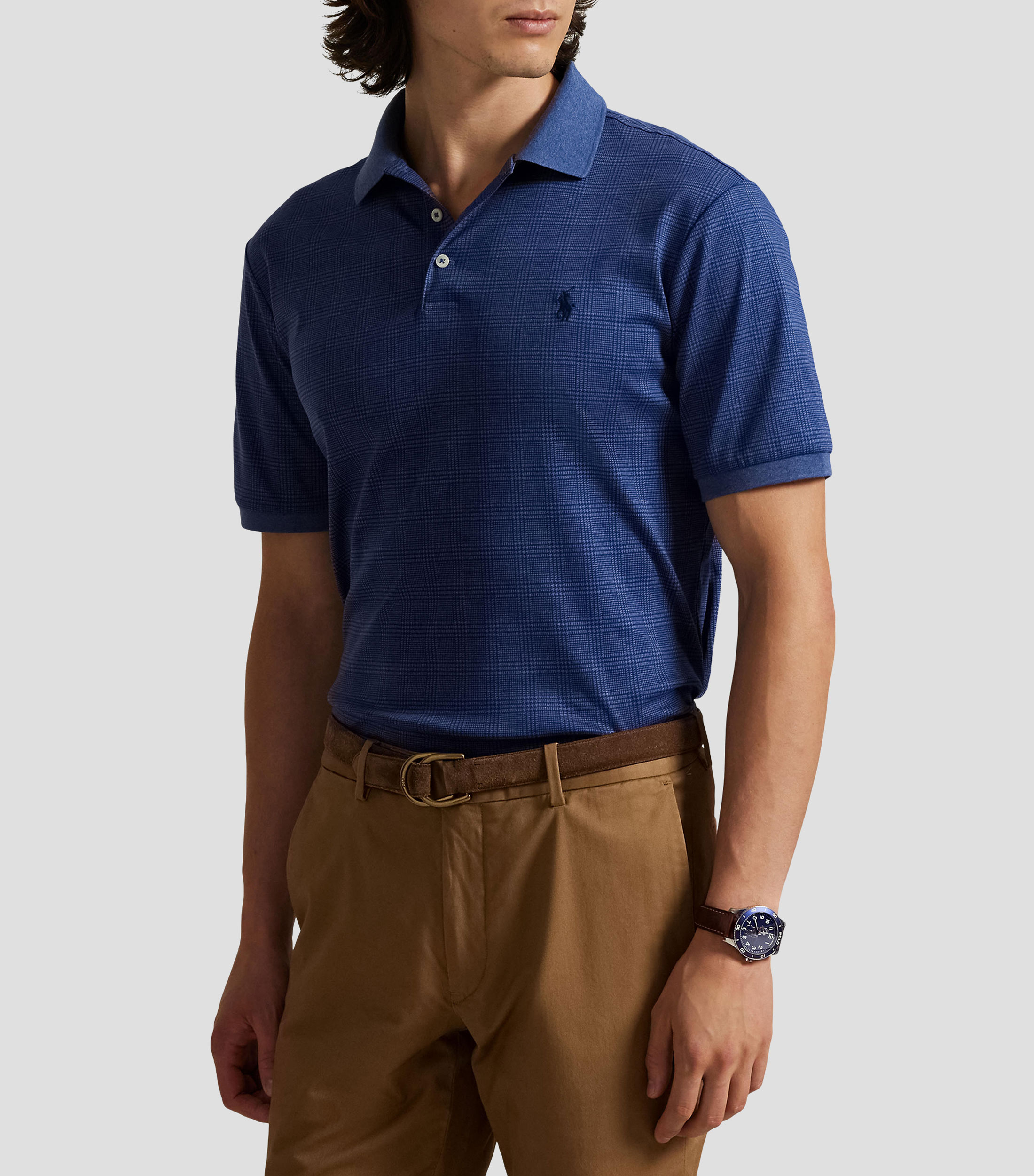 Playera tipo polo manga corta con cuadros Hombre