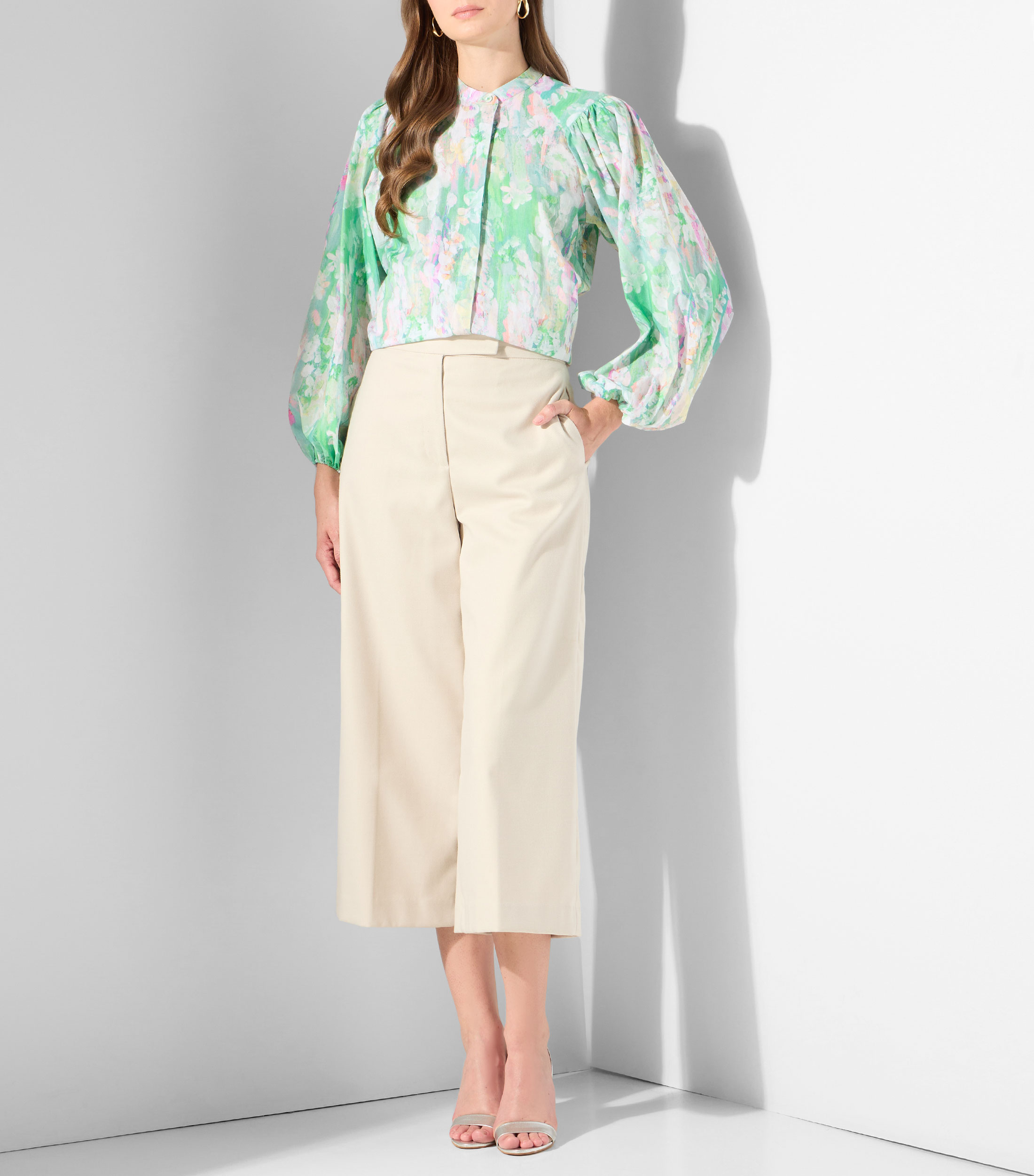 Camisa estampada manga larga Mujer