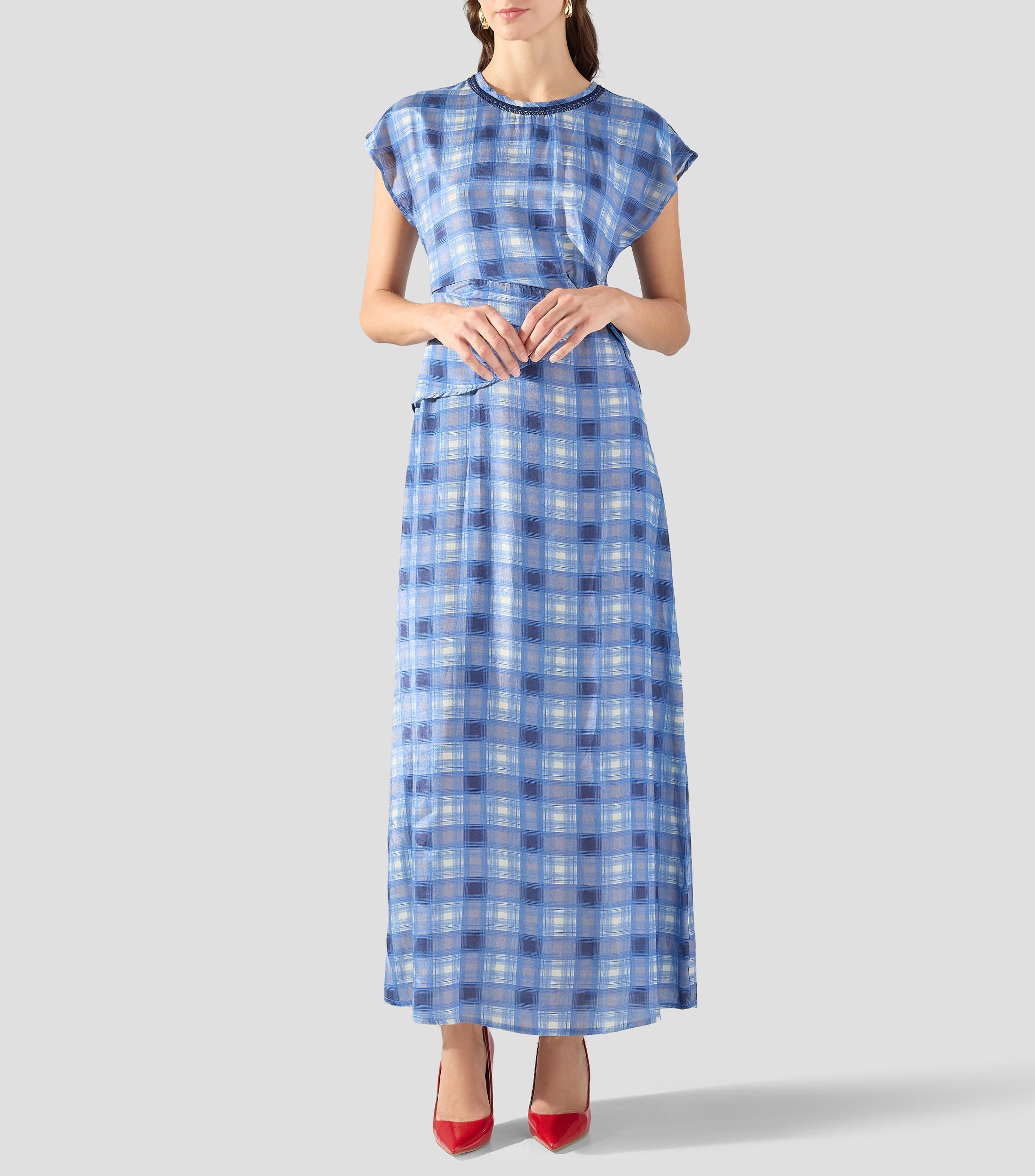 Vestido largo a cuadros Mujer
