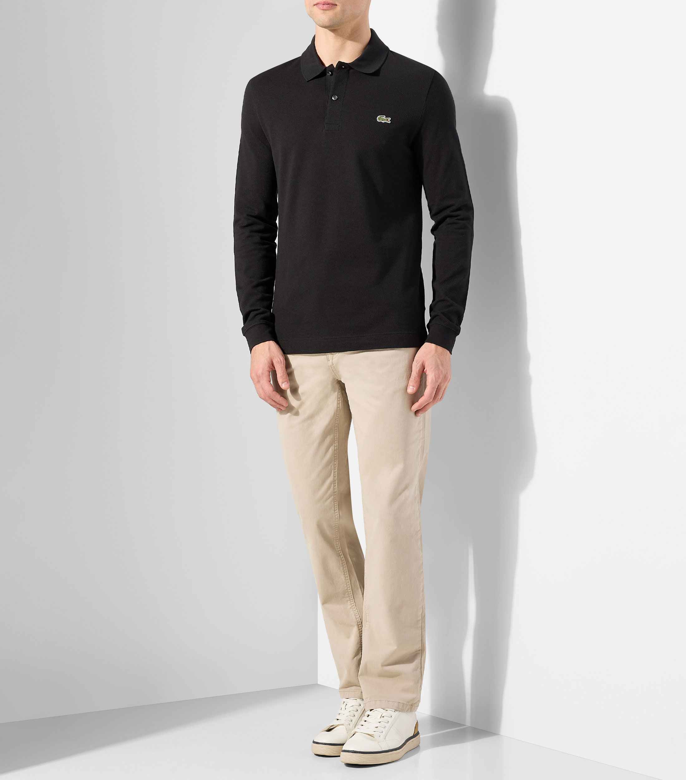 Playera tipo polo con manga larga lisa Hombre
