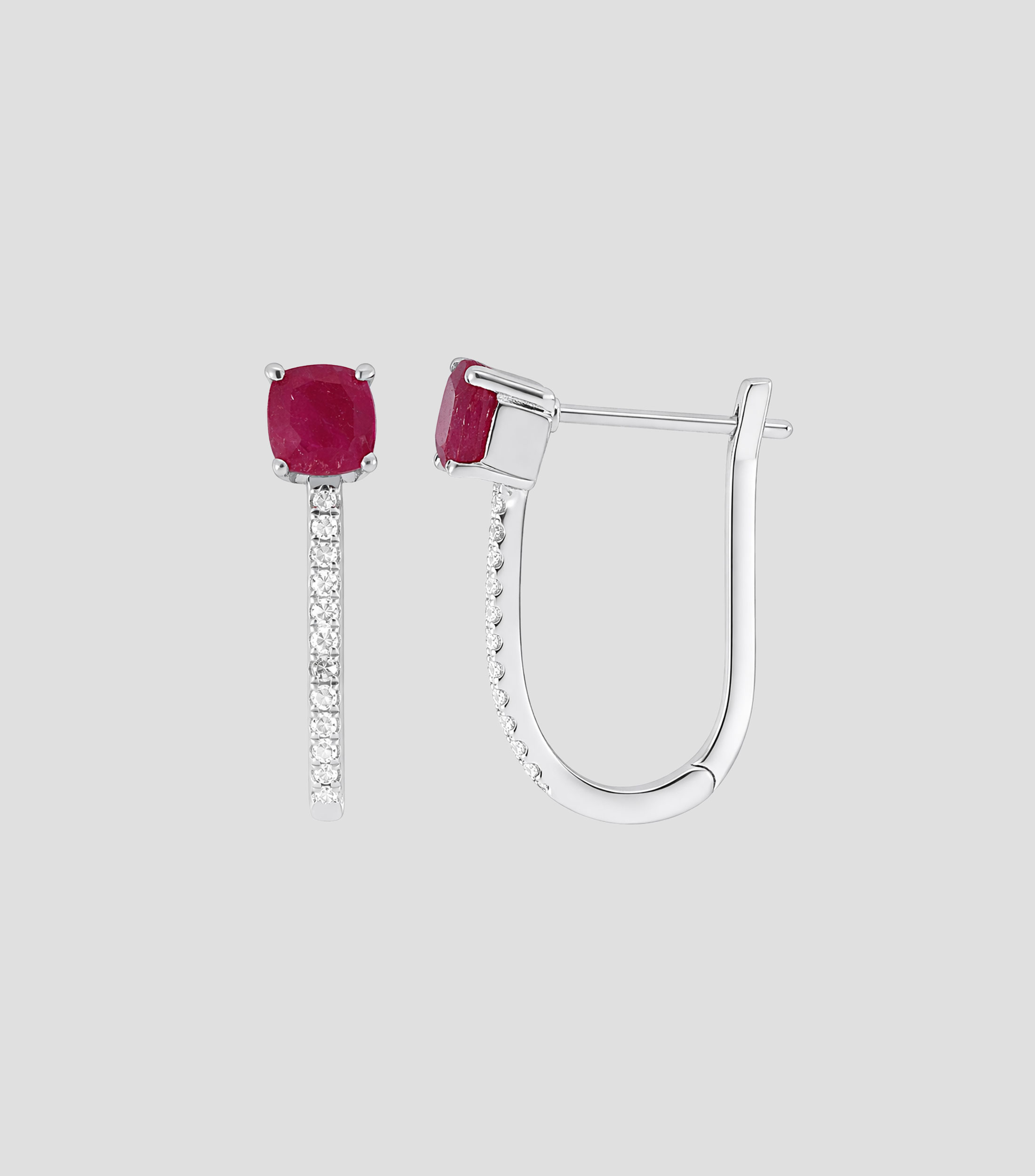 Aretes en Oro blanco de 14 Kilates con rubí Mujer