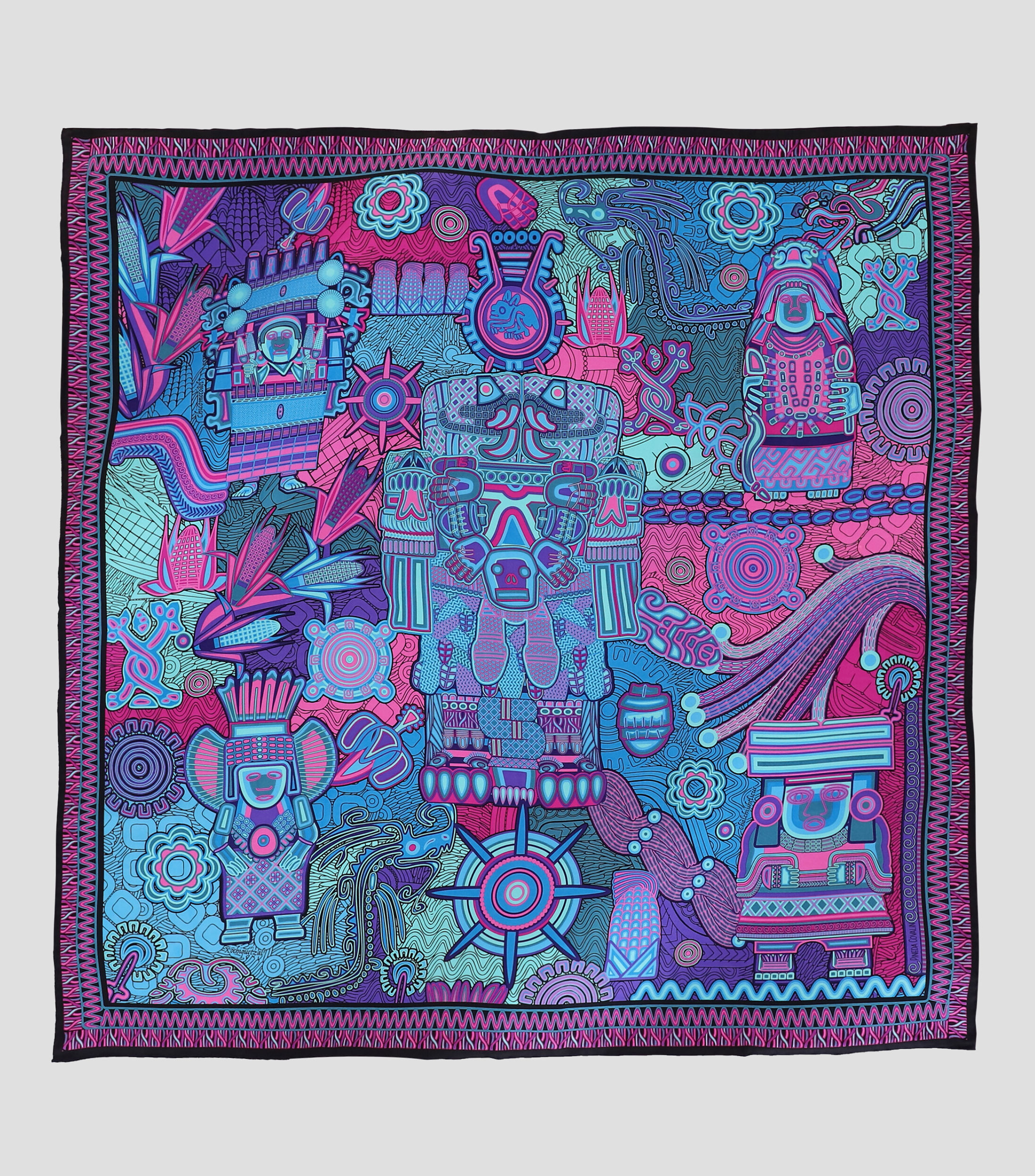 Mascada en seda morada estampada Mujer