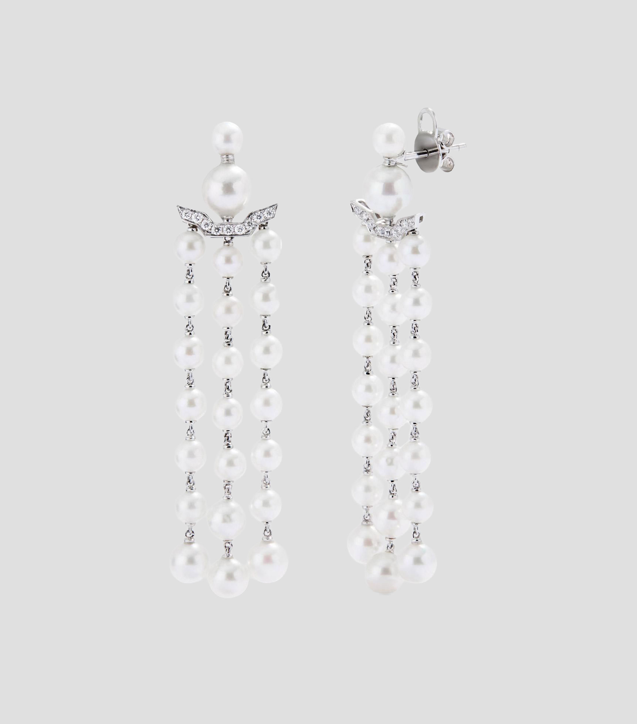 Aretes en Oro blanco con diamantes y perla Akoya Mujer