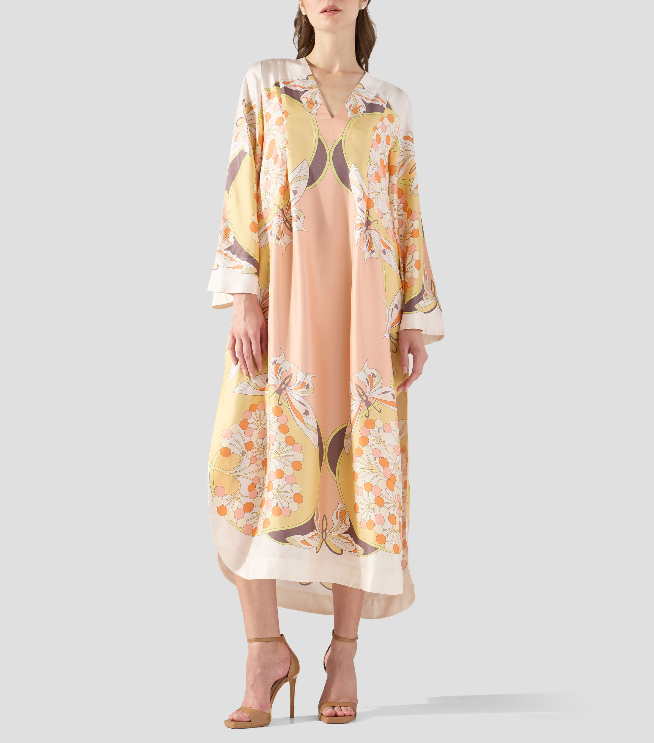 Vestido largo con manga larga estampado Mujer
