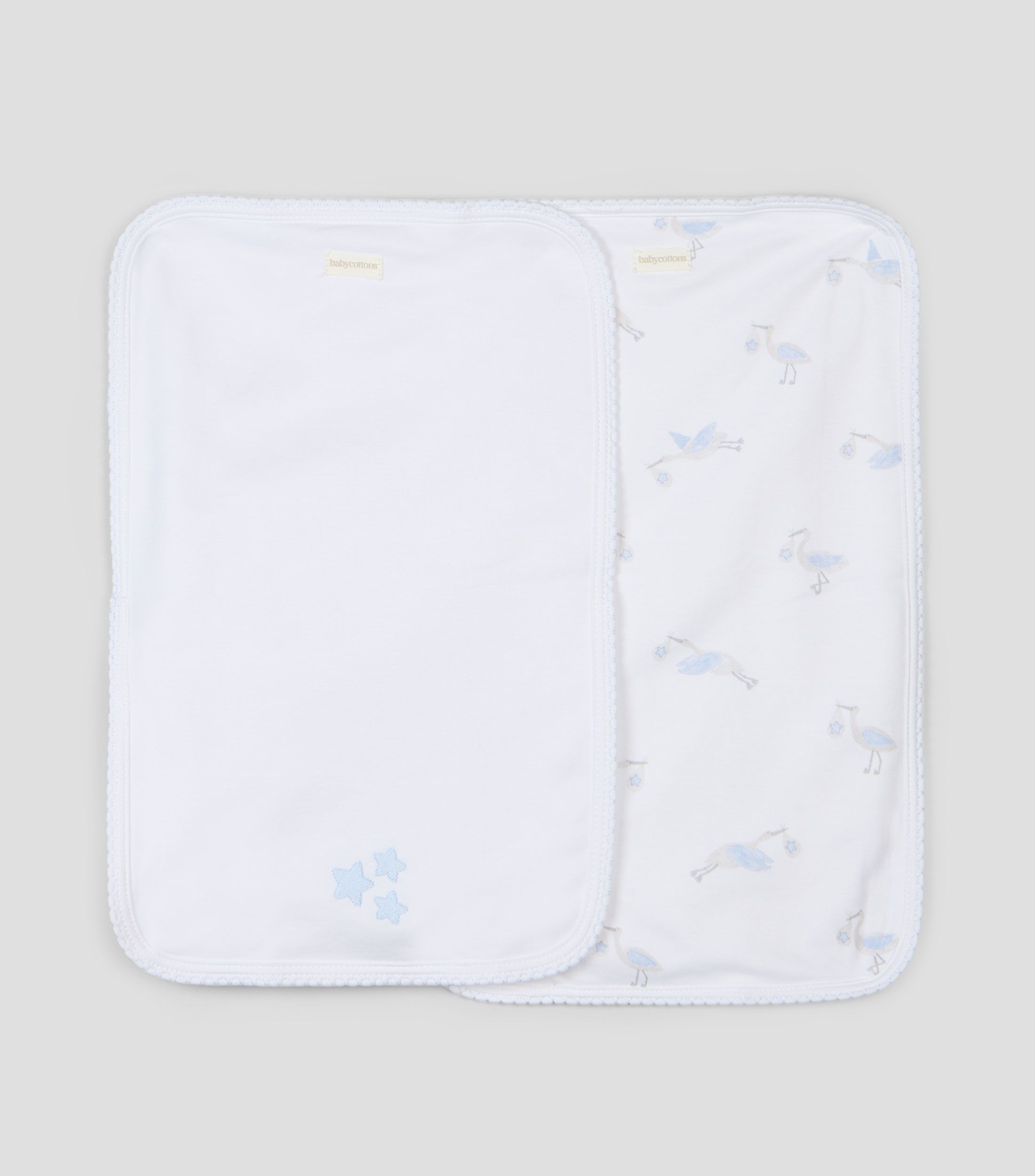 Set 2 Baberos rectángulo Welcome en algodón blanco/azul Bebé
