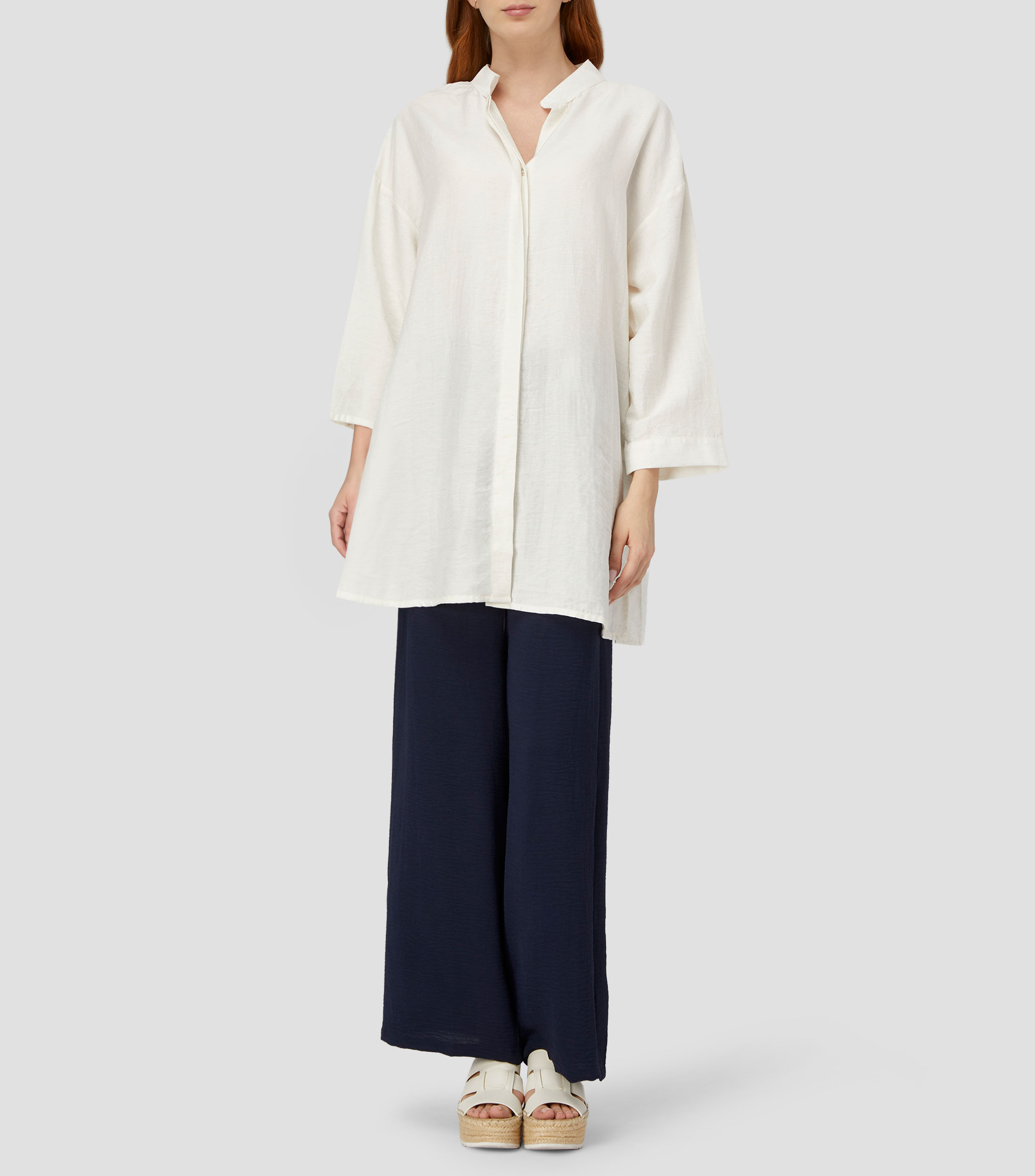 Camisa lisa manga 3/4 Mujer