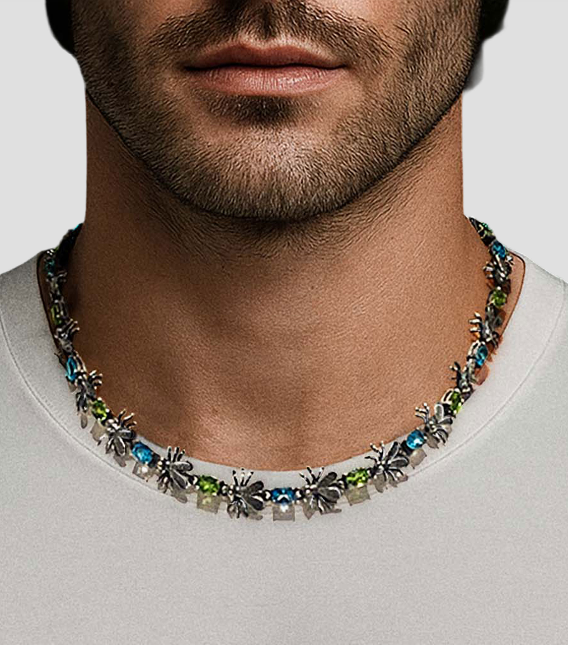 Collar en Plata esterlina moscas con Piedras Unisex
