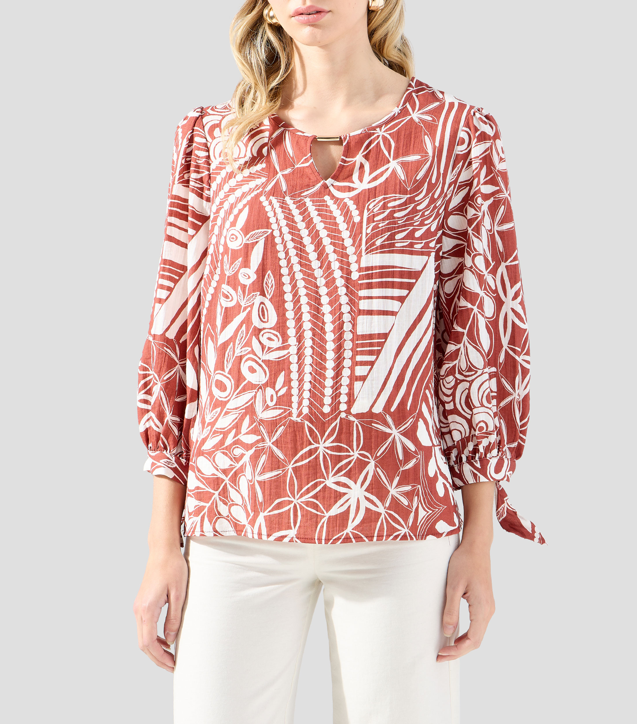 Blusa estampada manga larga Mujer