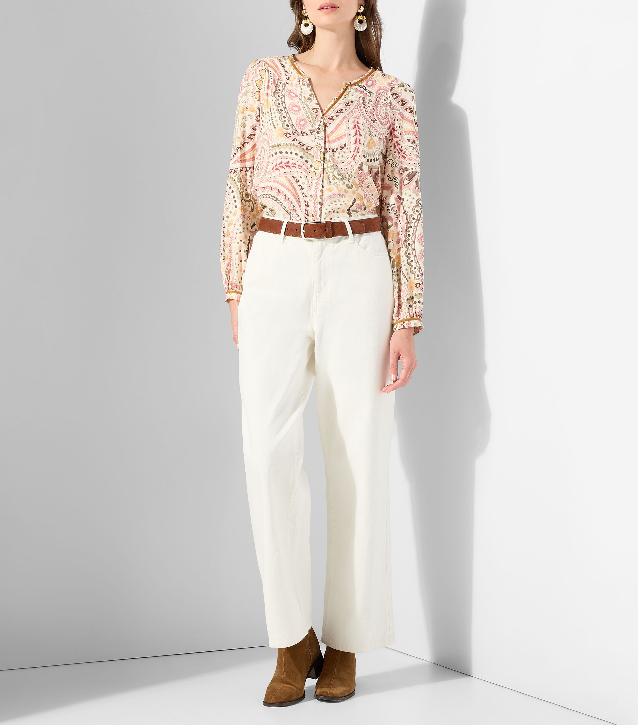 Blusa estampada manga larga Mujer