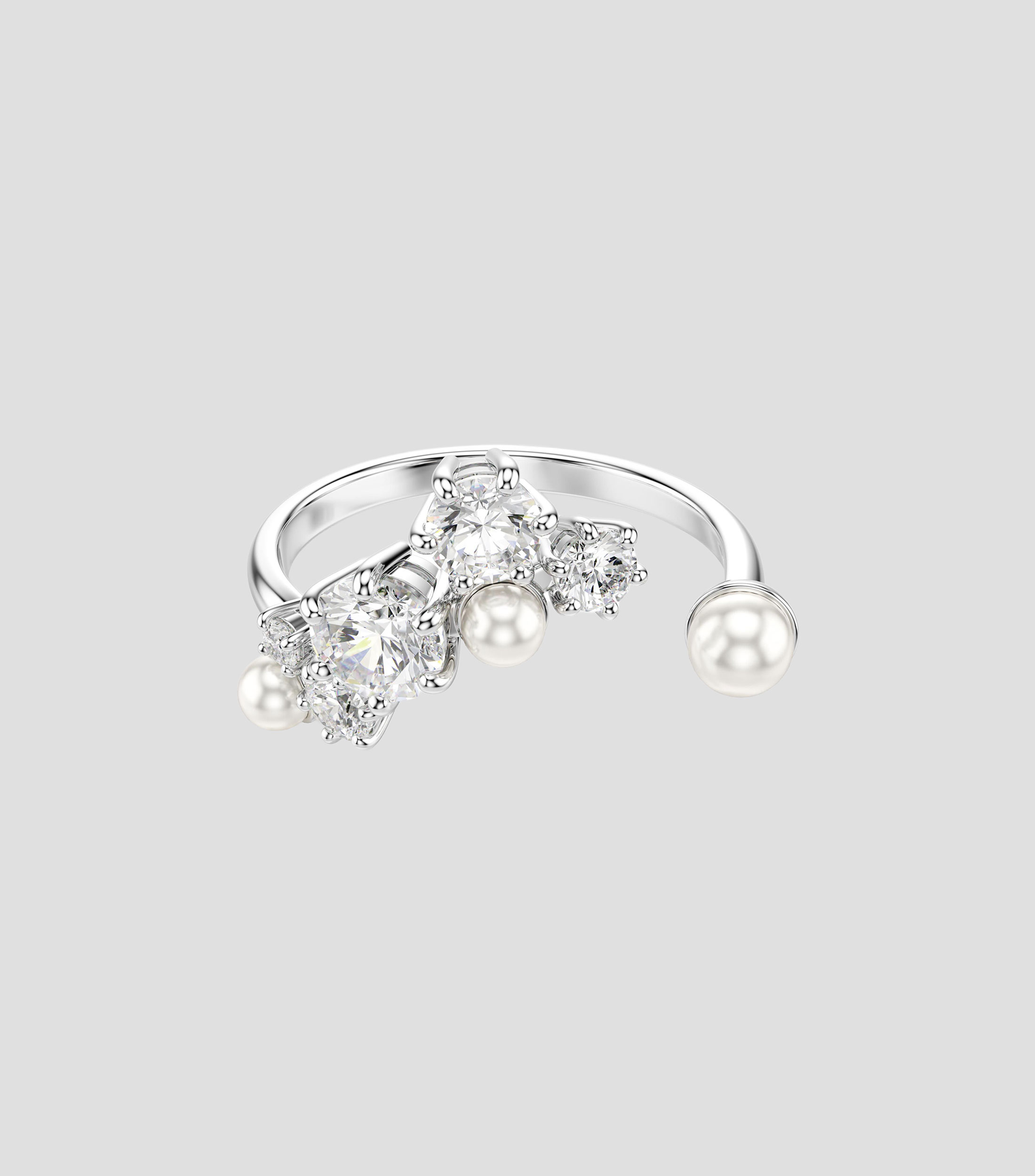 Anillo abierto Constella con zirconias y perlas Mujer